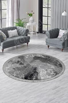 Hal  Antrasit Cool Y kanabilir Sa akl  Yuvarlak Del xe Yolluk Kilim Salon Hal s  Modeli, 130x130