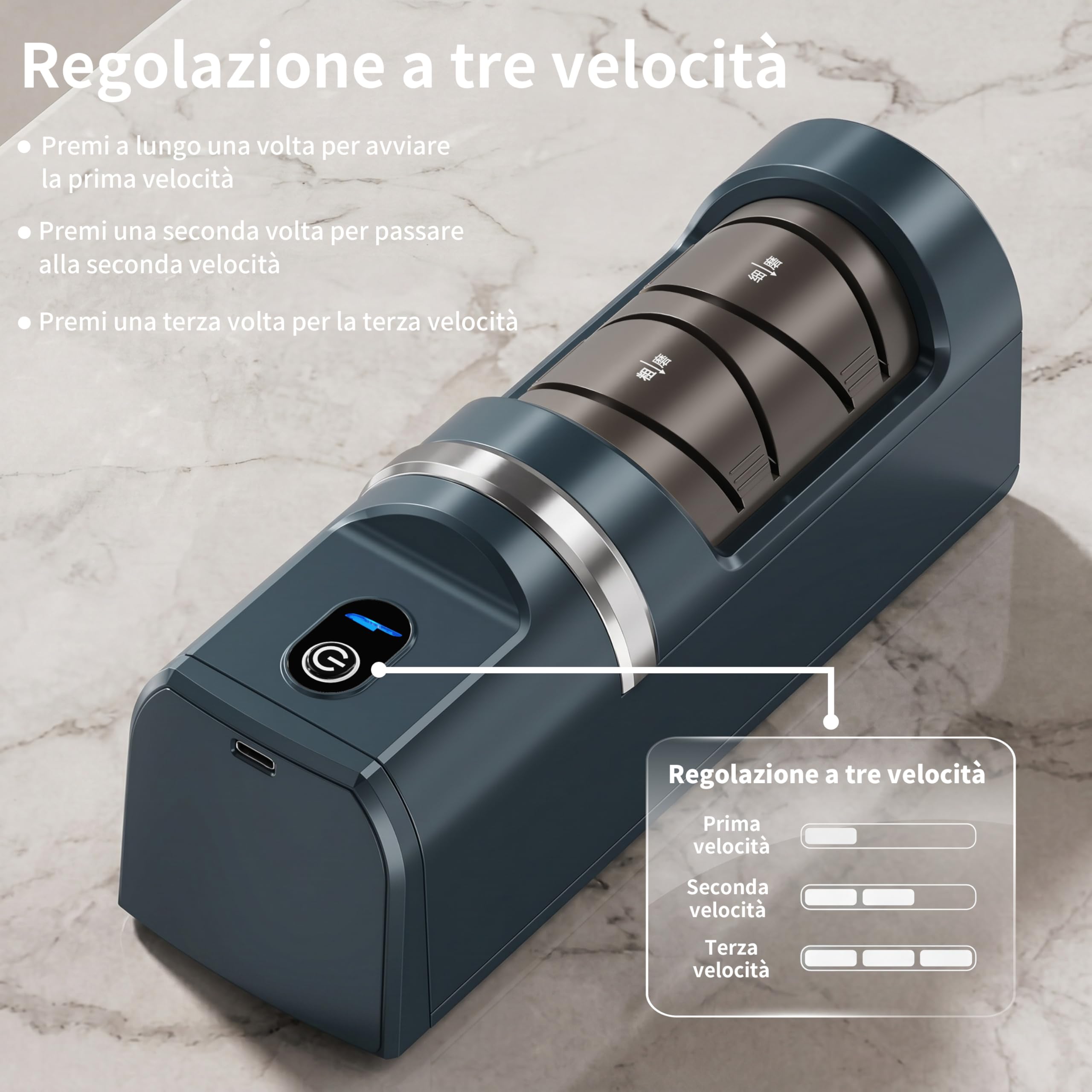 Affilacoltelli elettrico, Sistema di affilatura coltelli 5 in 1 con 3 velocità, affilacoltelli professionale ricaricabile con diamante per affilatura grossolana e fine (Verde)