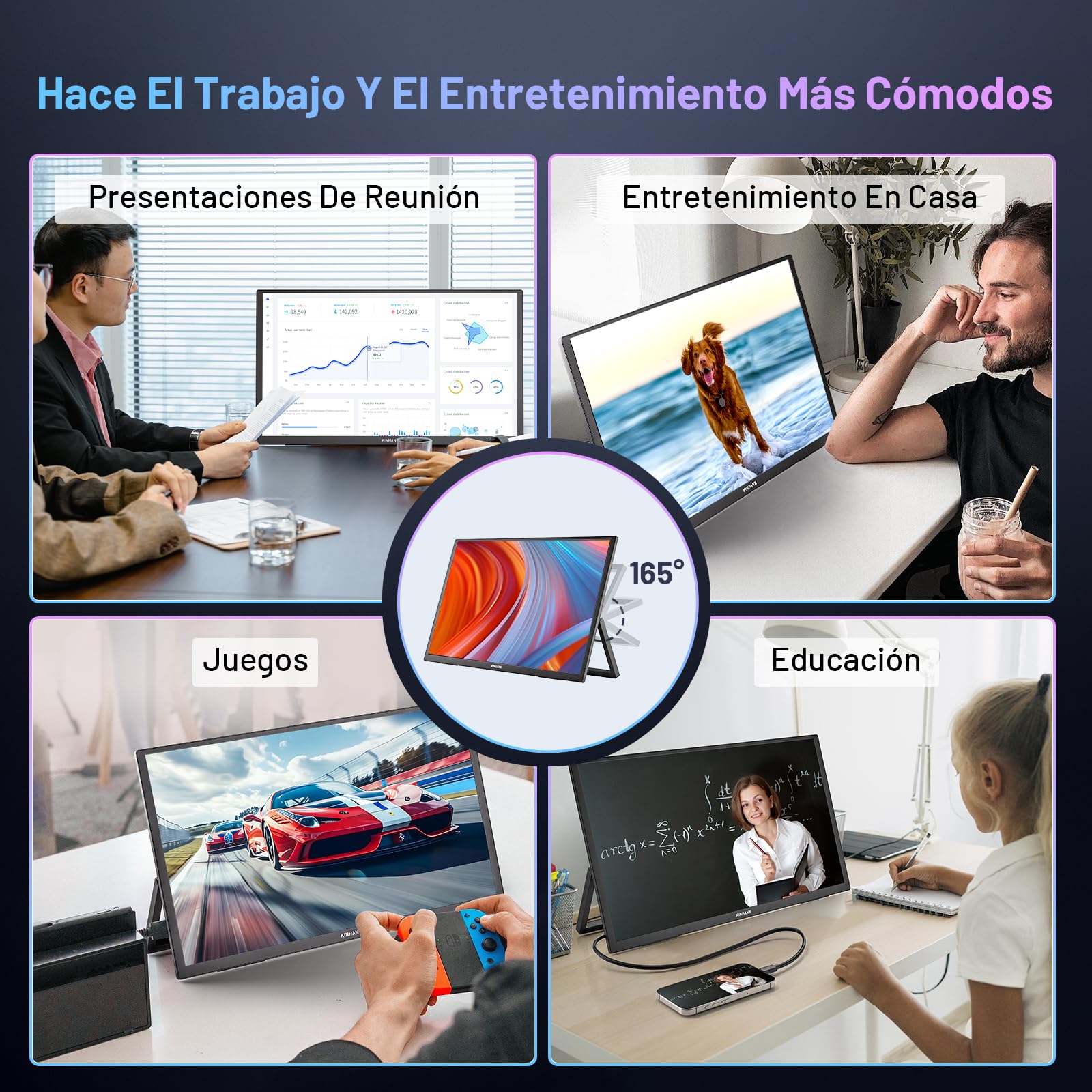 Monitor Portátil 4K HDR Pantalla Portatil con GTV OS, con Altavoces&Soporte | 18.4"/85% NTFC/IPS Pantalla de Extensión para Laptop/Xbo/PS5/Phone/USB C/HDMI, Compatible con VESA, Trabajo y Entretenimiento