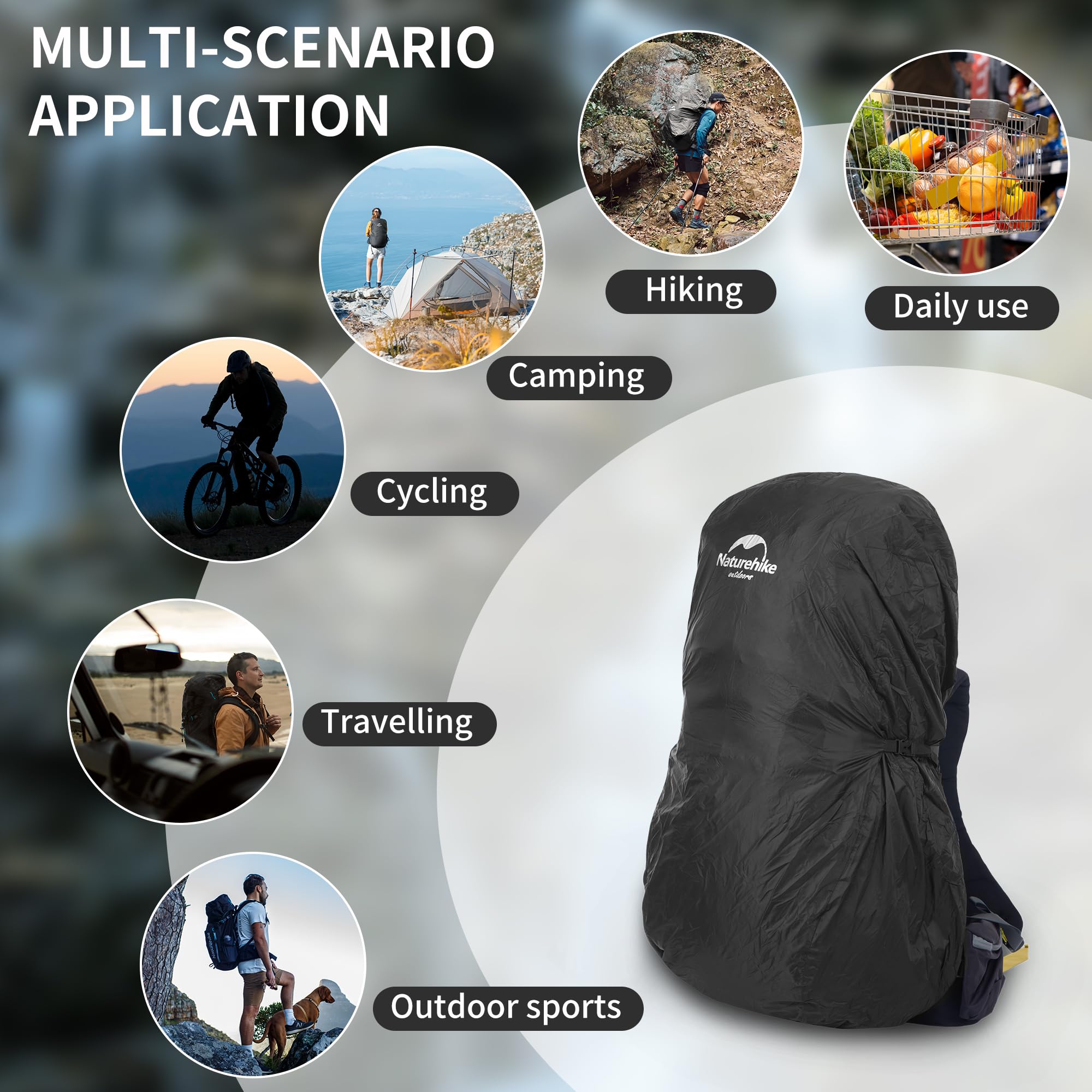 Naturehike Housse de Pluie pour Sac à Dos 35-75L Housse de Sac à Dos Imperméable en Nylon Anti-poussière pour Extérieur Cyclisme Randonnée Voyage