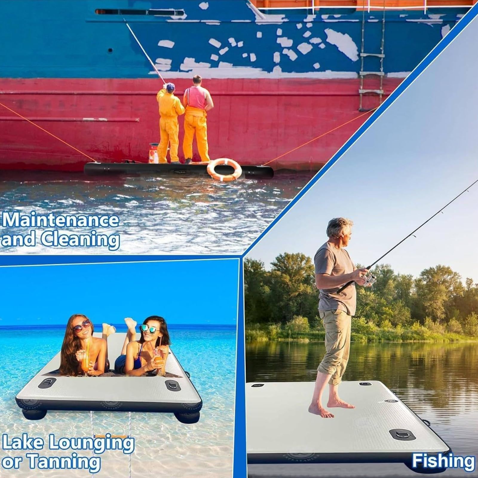 Plataforma Pesca Inflable y Plegable 2 m, con Paredes reforzadas 30 cm y Capacidad 200 kg (440 LB); Plataforma Flotante para Lagos, Ampliable con Soporte para Motor, Kit Completo.