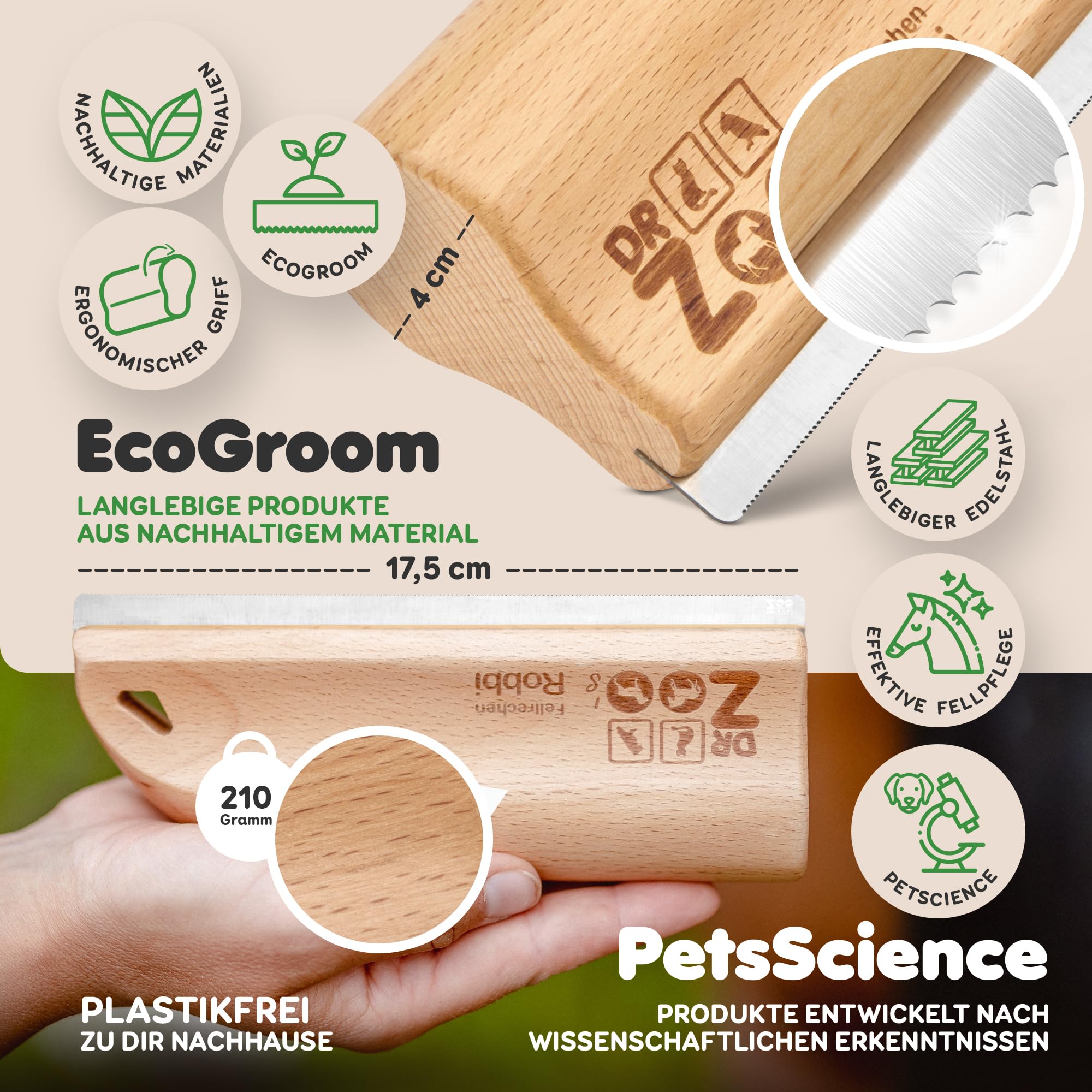 DR Zoo Rastrello per il tuo animale domestico - Varianti: cane, gatto, cavallo... (legno, L - per cavalli)