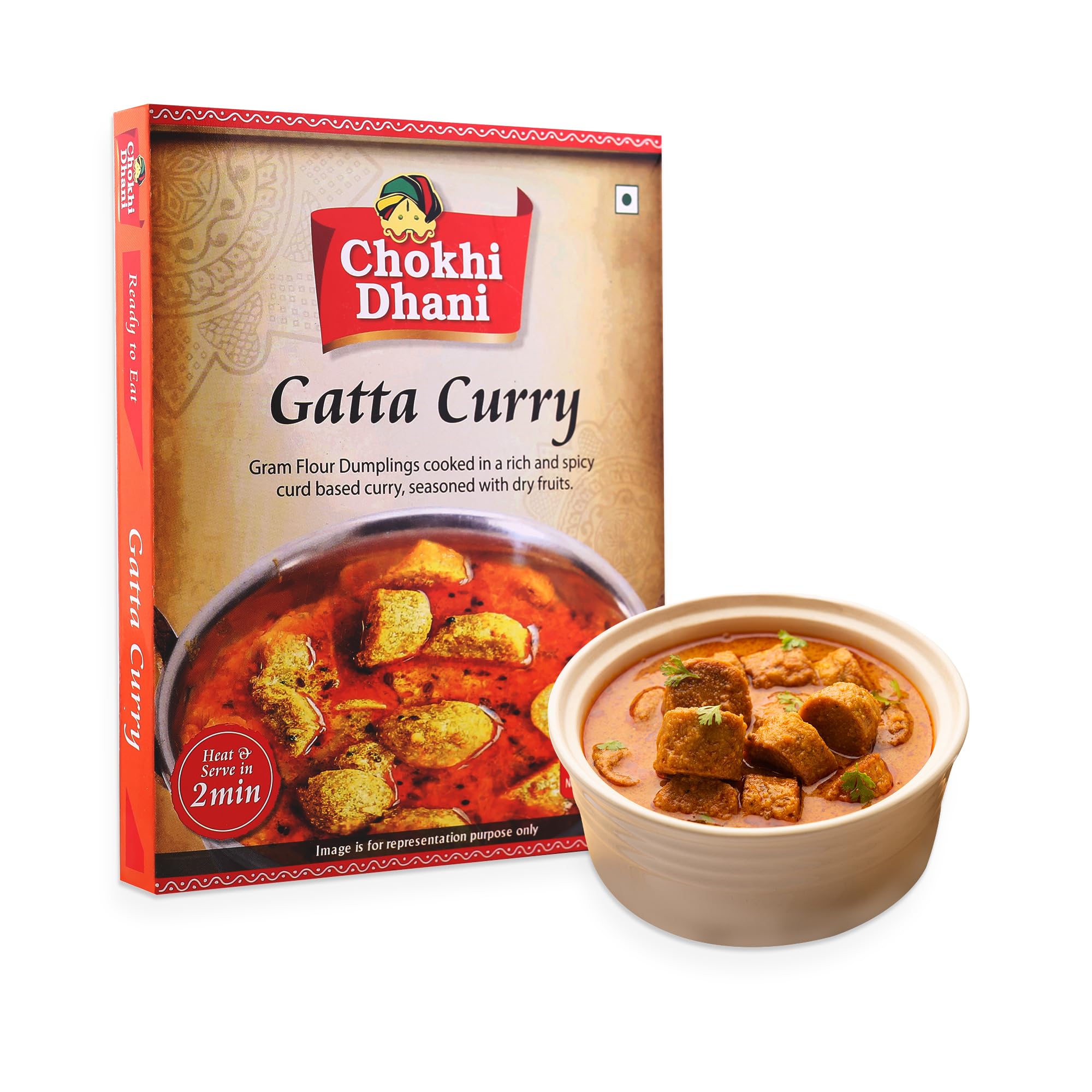 Chokhi Dhani Gatta Curry | Ready to Eat | Rajasthani Meal | Just Heat & Eat | Microwave | Stove Top or Hot Water | Ready in 2 Minutes | Pack of 1, 300 gm
