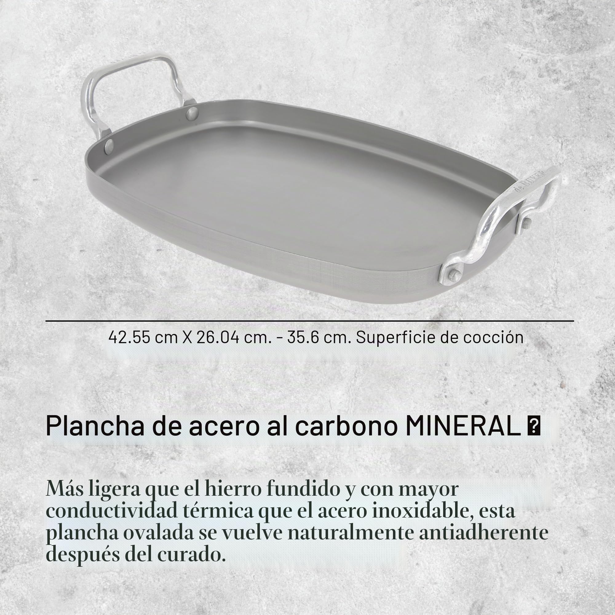 De Buyer, PLANCHA MINERAL B LISA 2ASAS 38X26x11,49CM,5640.01