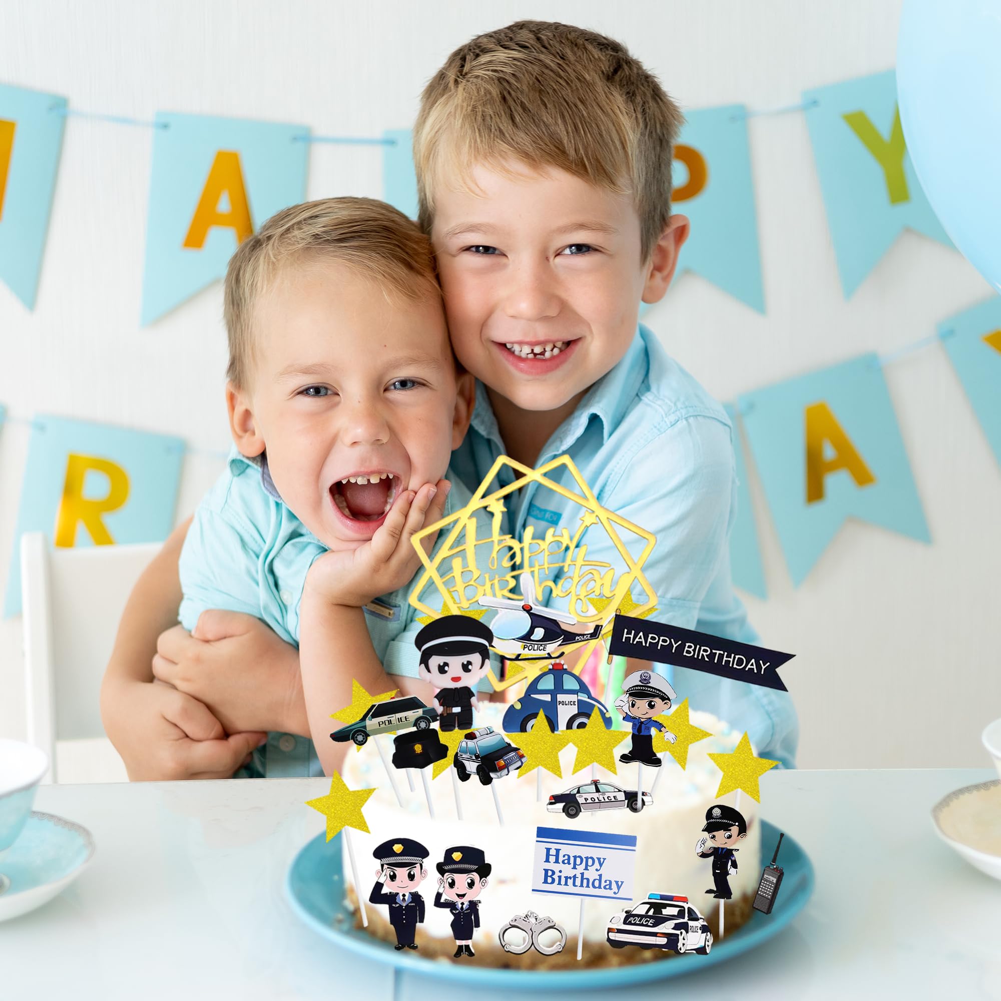 Figurines Police Cartoon - Lot De 4 Décorations Pour Gâteau Thème Policier - Cadeau Fête Enfant