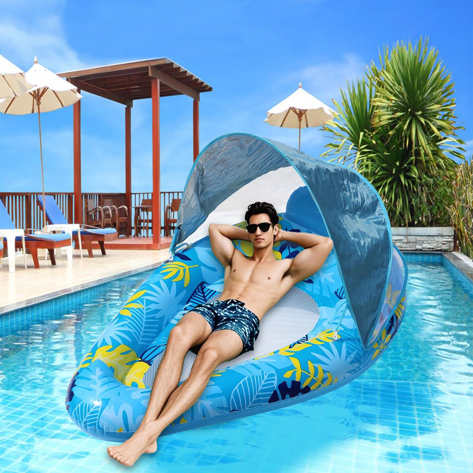 Bouée Piscine Adulte Chaise Gonflable – PVC Renforcé, Porte-Gobelet, Dossier, 90x80x40 Cm, Capacité 100 Kg