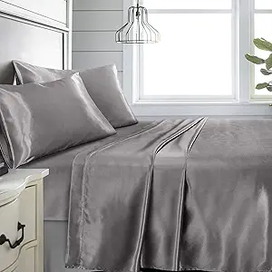 Niagara Full Grey Satin Bed Sheet Set