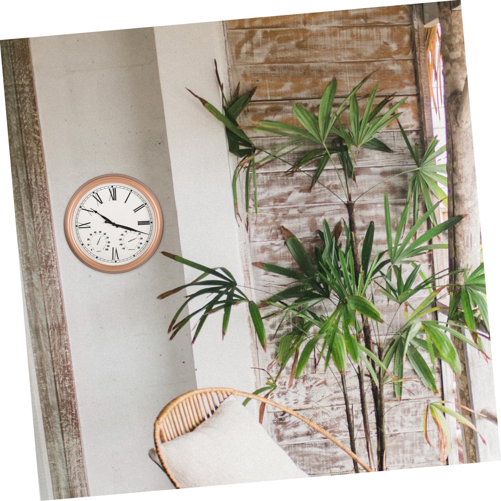 Außenwanduhr Kunststoff und Glas 15 Zoll mit Thermometer und Hygrometer Römische Ziffern Ip44 Schutz für Garten und Terrasse
