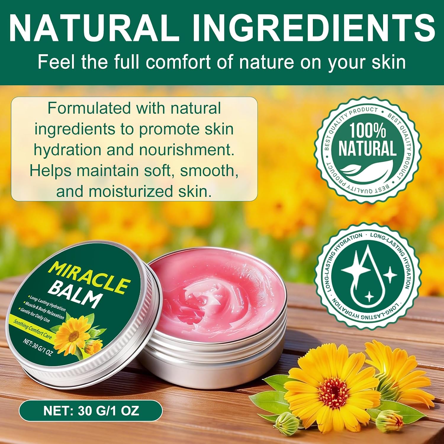 2 Pack Miracle Balm for Swollen Legs, Veins Soothing, Relaxing & Comfortable, Botanical Formula with Calendula for Back, Hands, Feet and Body