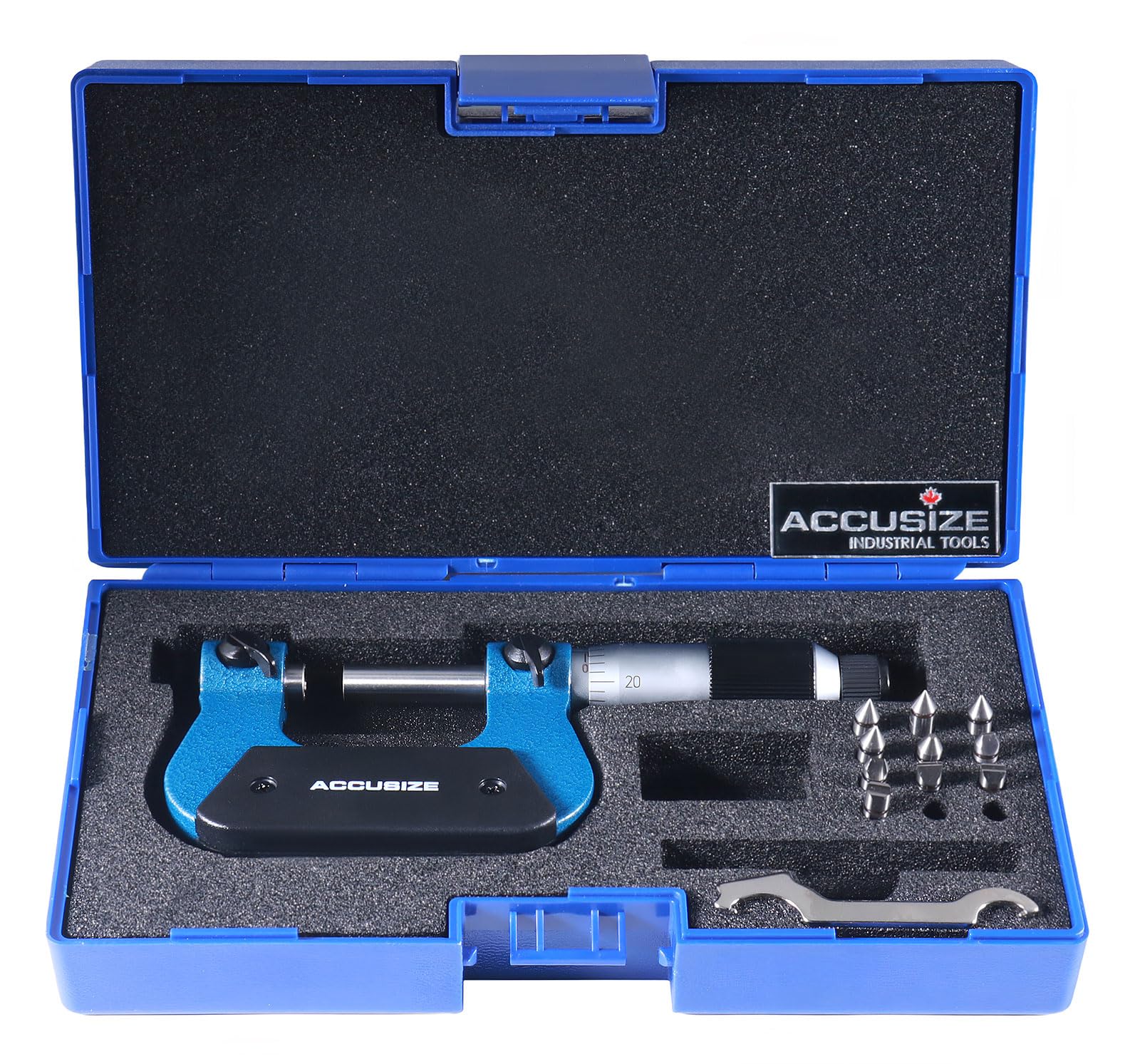 Accusize Industrial Tools 0-1'' by 0.001'' Screw Thread Micrometer with 5 Anvil in Fitted Box, S916-C750