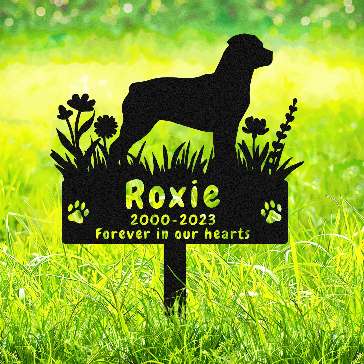 AdtHYUxq Custom Rottweiler Dog Memorial Stake Grave Marker Metal Name Sign, Personalised Pet Dog Memorial Plaque Headstone, Customized Flowers Rottweiler Dog Outdoor Cemetery Grave Garden Stake Sign โ image 1