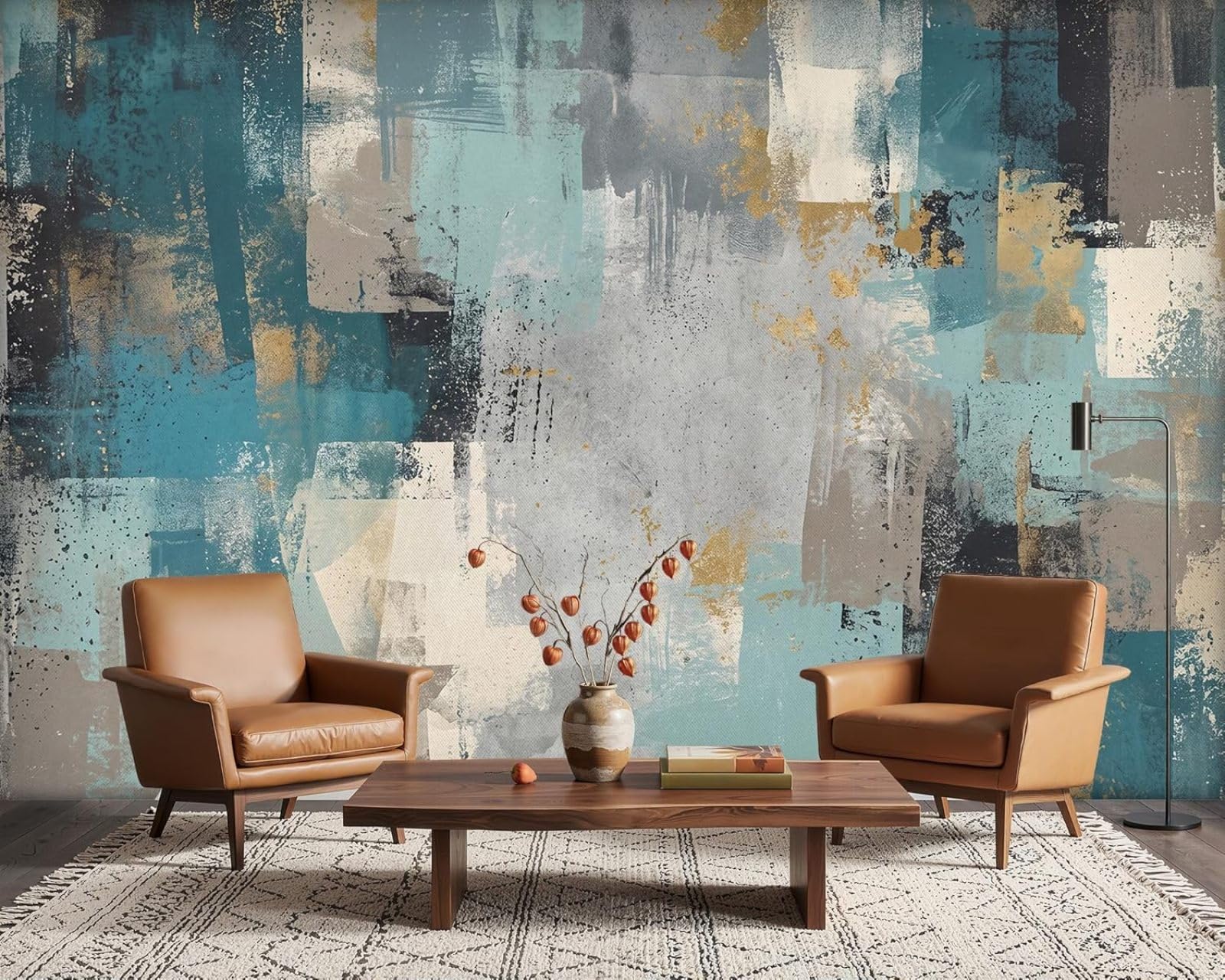 Hgjdjhnf 3D Mural Photo Mural - Wallpaper Abstract Petrol Grey Concrete Look Gold Non-Woven Modern Wall Mural Living Room Bedroom Dining Room Wall Decor Motif 150Cm X 105Cm Poster - Wall Sticker - Frameless Picture
