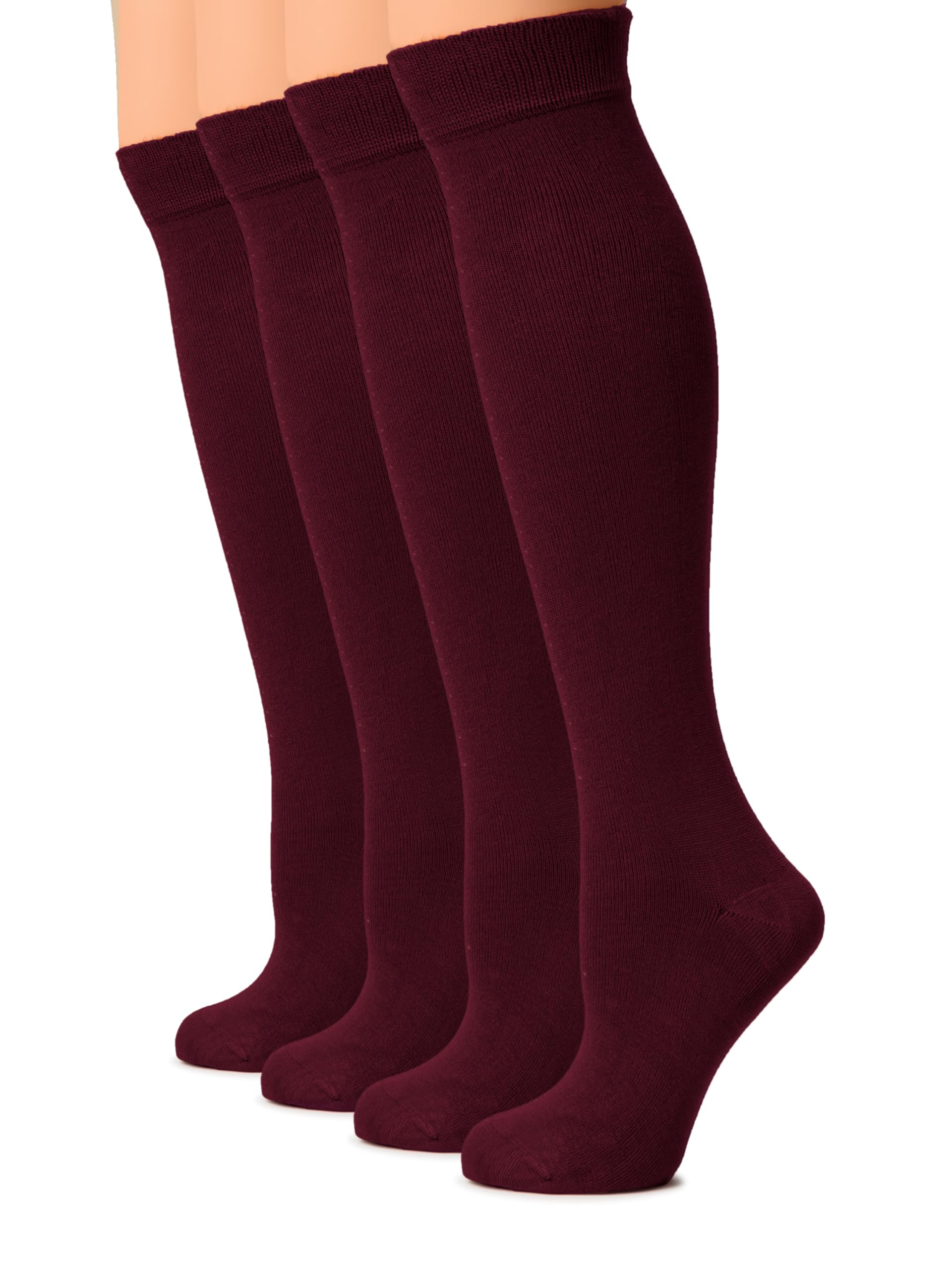 Hugh Ugoli Women Cotton Knee High Socks, Long Dress School Uniform Socks Soft, Lightweight, Size 5-8 &amp; 8-11, 3 &amp; 4 Pairs