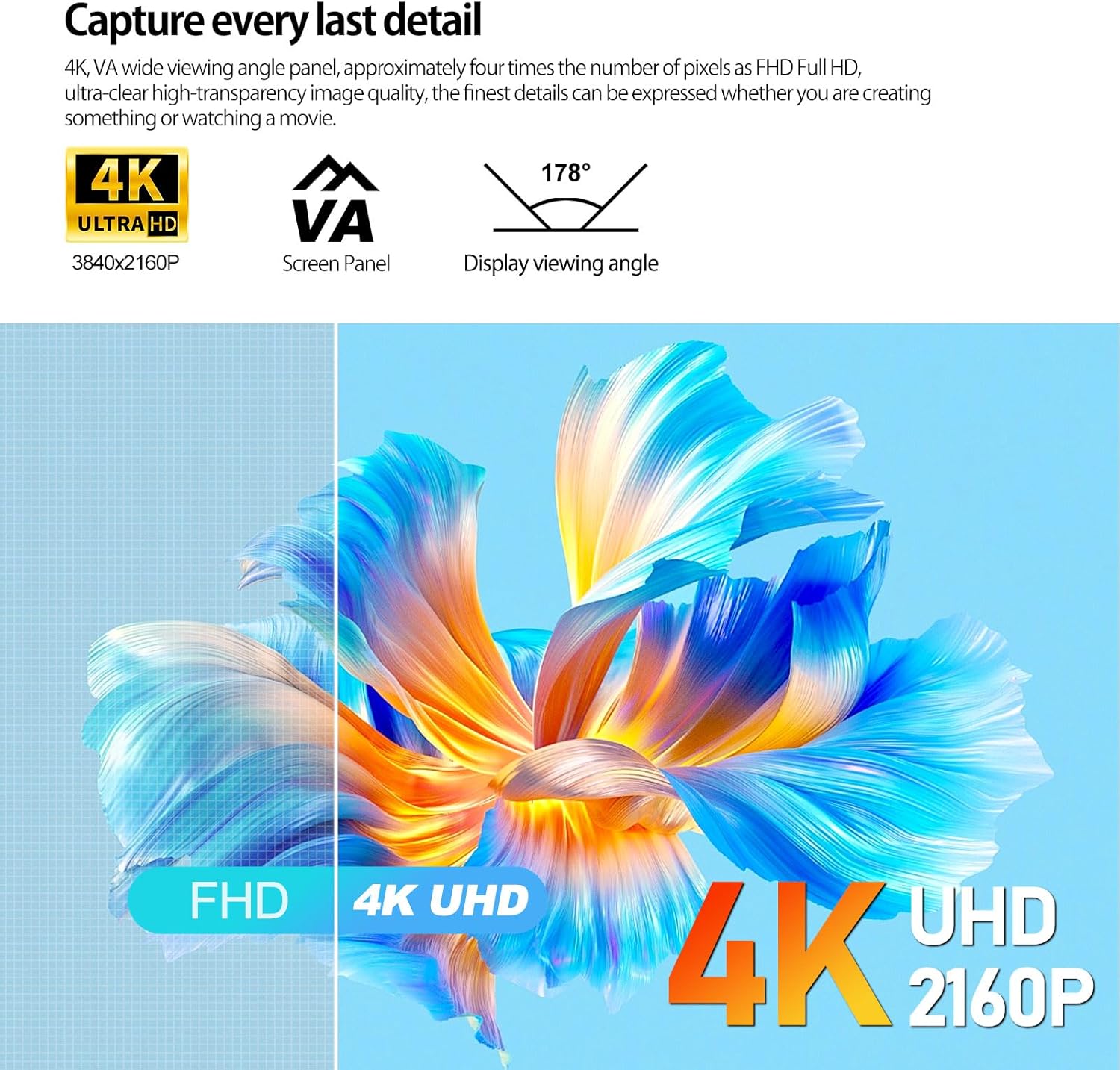 Gawfolk 32 Inch 4K UHD (3840 x 2160) High Resolution,60Hz Ultra-Thin Bezel Computer Monitor ,with HDMI/DP, Home Office Business PC Monitor, Black - Image 2
