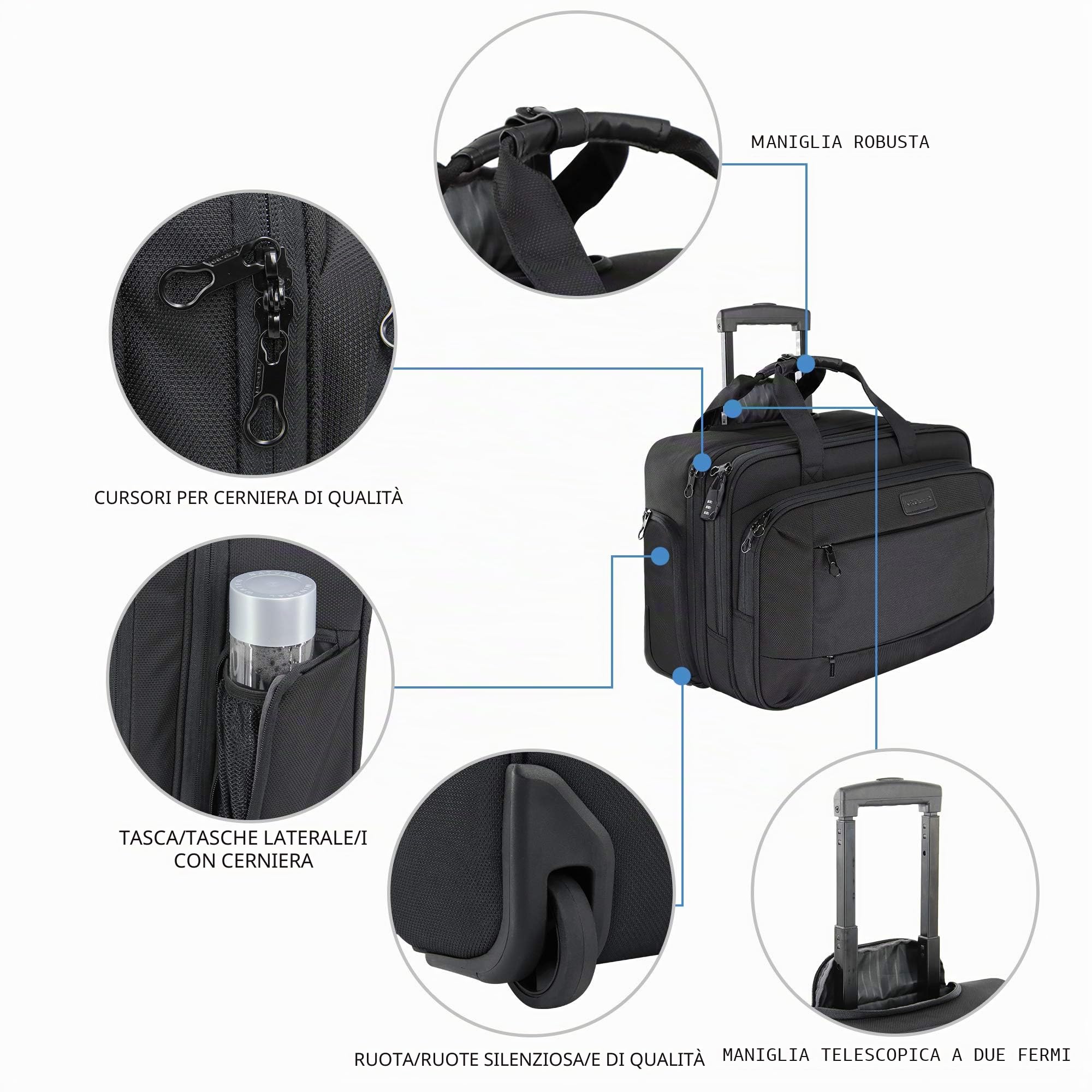 KROSER Borsa per Laptop con Ruote Trolley per PC Portatili Fino a 17,3" Impermeabili Valigia per Computer con Rotelle con Tasca RFID per lavoro/Affari/Università/Uomini/Donne-Rolling Laptop Bag