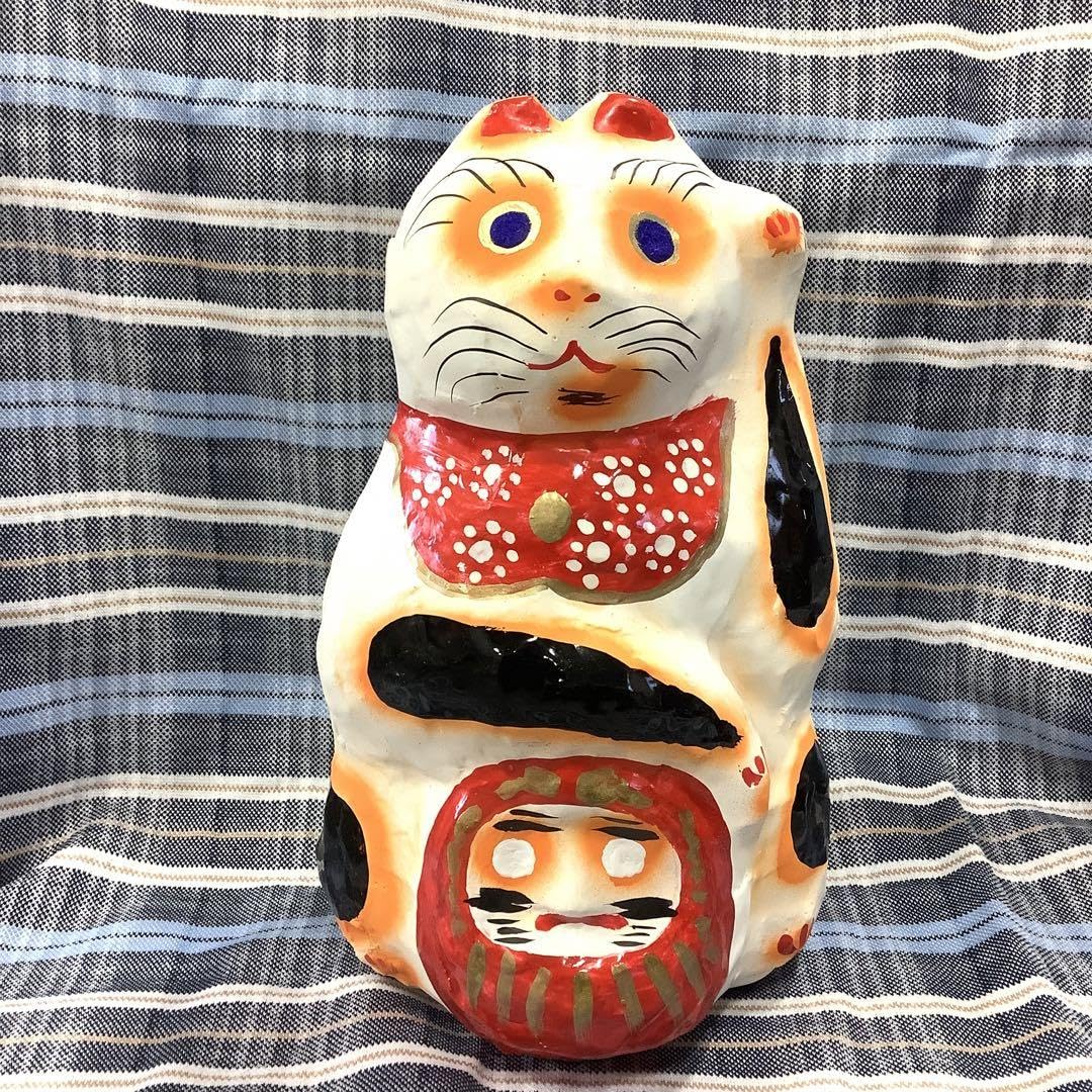伝統工芸品 郷土玩具 多摩張り子 招き猫 ダルマ抱き猫 ① 多摩だるま 招き猫