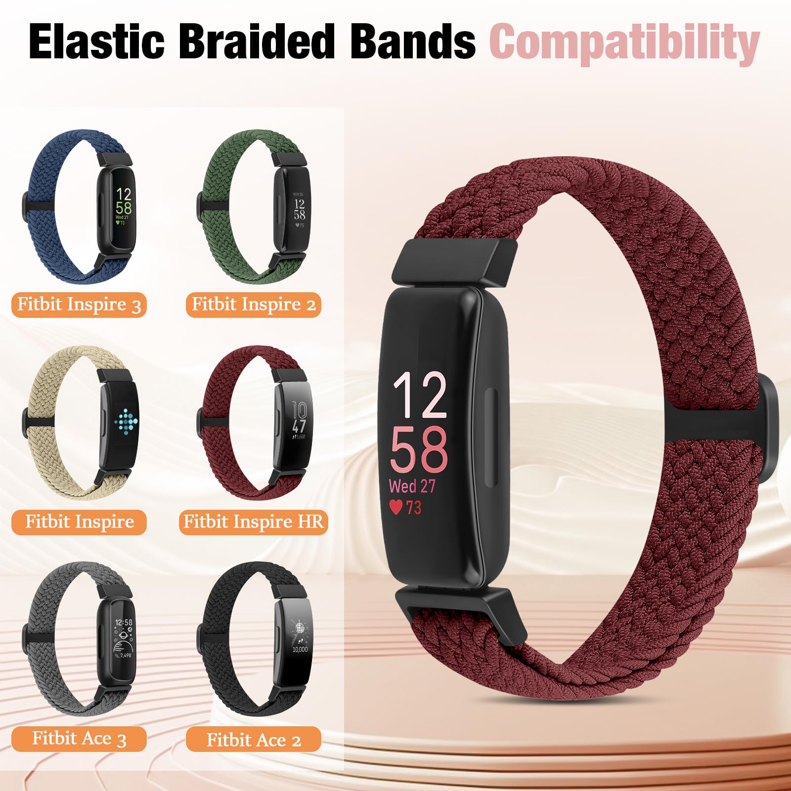 BTTNG 2 Pack Elastic Braided Straps Compatible with Fitbit Inspire 3/ Inspire 2/Inspire/Inspire HR/Ace 3/Ace 2 Women Men Kids - Image 3