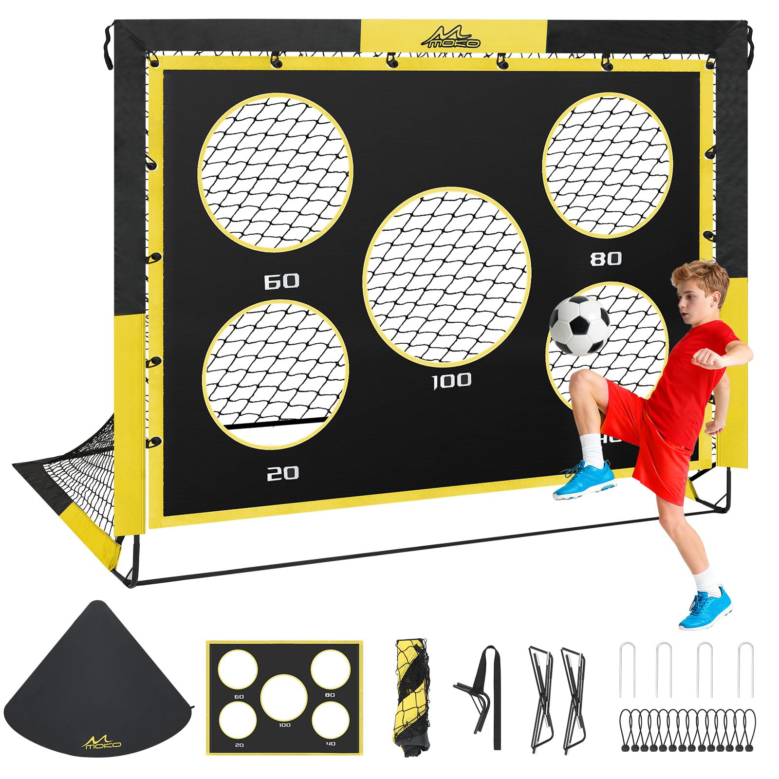 MoKo Porta da Calcio per Giardino, Pop-Up Rete da Calcio di Grandi con Pannello Bersaglio, Attrezzatura di Allenamento Portatile per Bambini, Gioco Sportivo Esterno