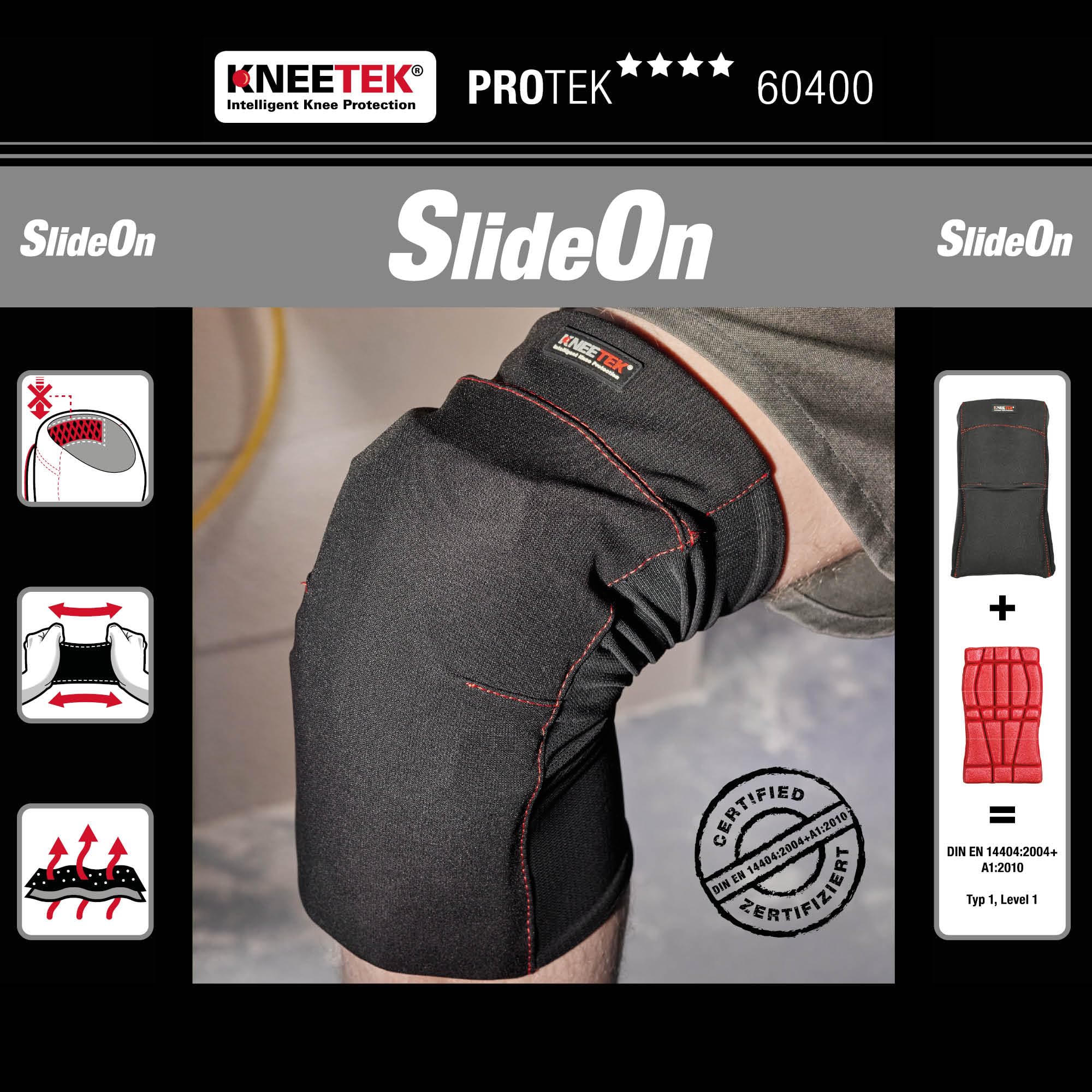 Kneetek PROTEK SlideOn Genouillères ultra légères avec ErgoPad Taille M | Super légères et flexibles : genouillères pour pantalons courts et étroits avec rembourrage ErgoPad remplaçable - Taille M
