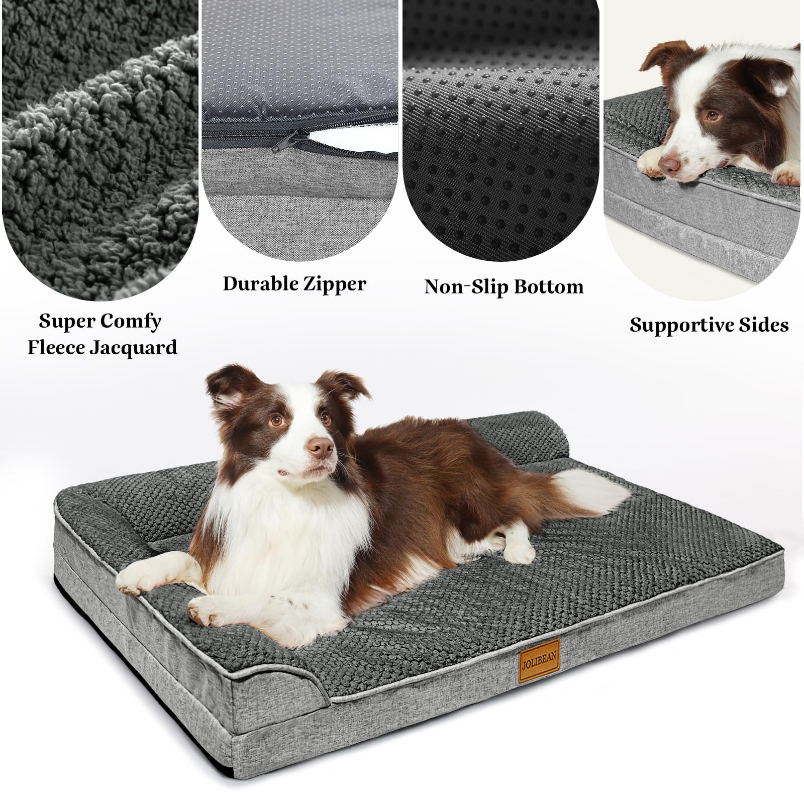Cama Perro Jacquard Grande Ortopédica, Colchoneta Perro con Espuma De Caja De Huevos de L, Sofá Perro con Impermeable Lavable Desenfundable, 106x28cm, Gris