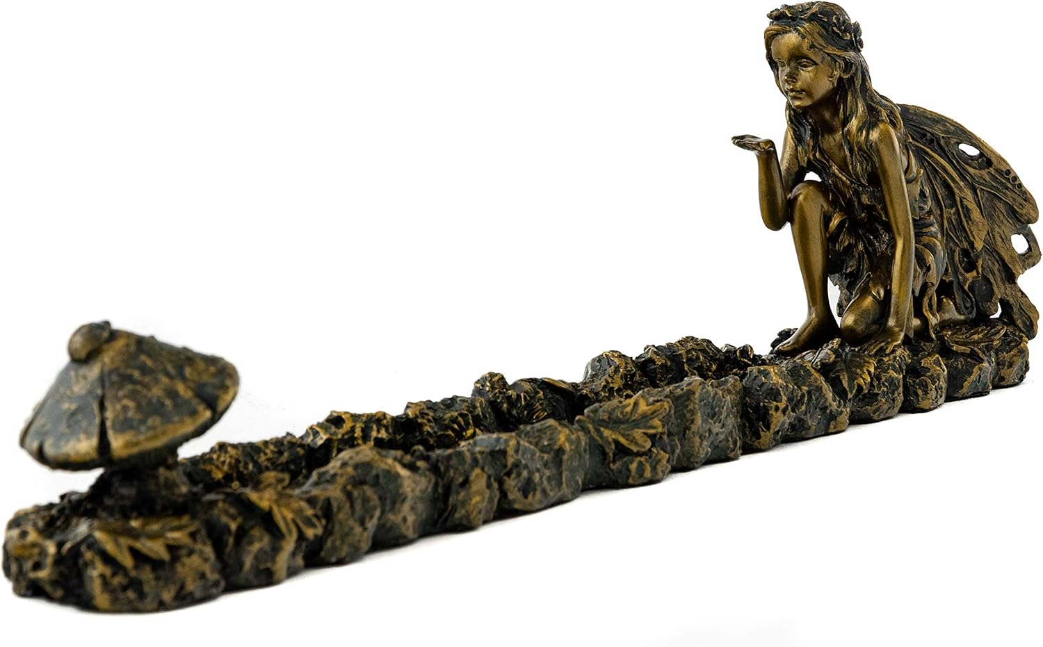 Top Collection Fairy and Mushroom Incense Holder-Hand Painted Mythical Creature with Bronze Finish Look - 10-Inch Collectible Figurine