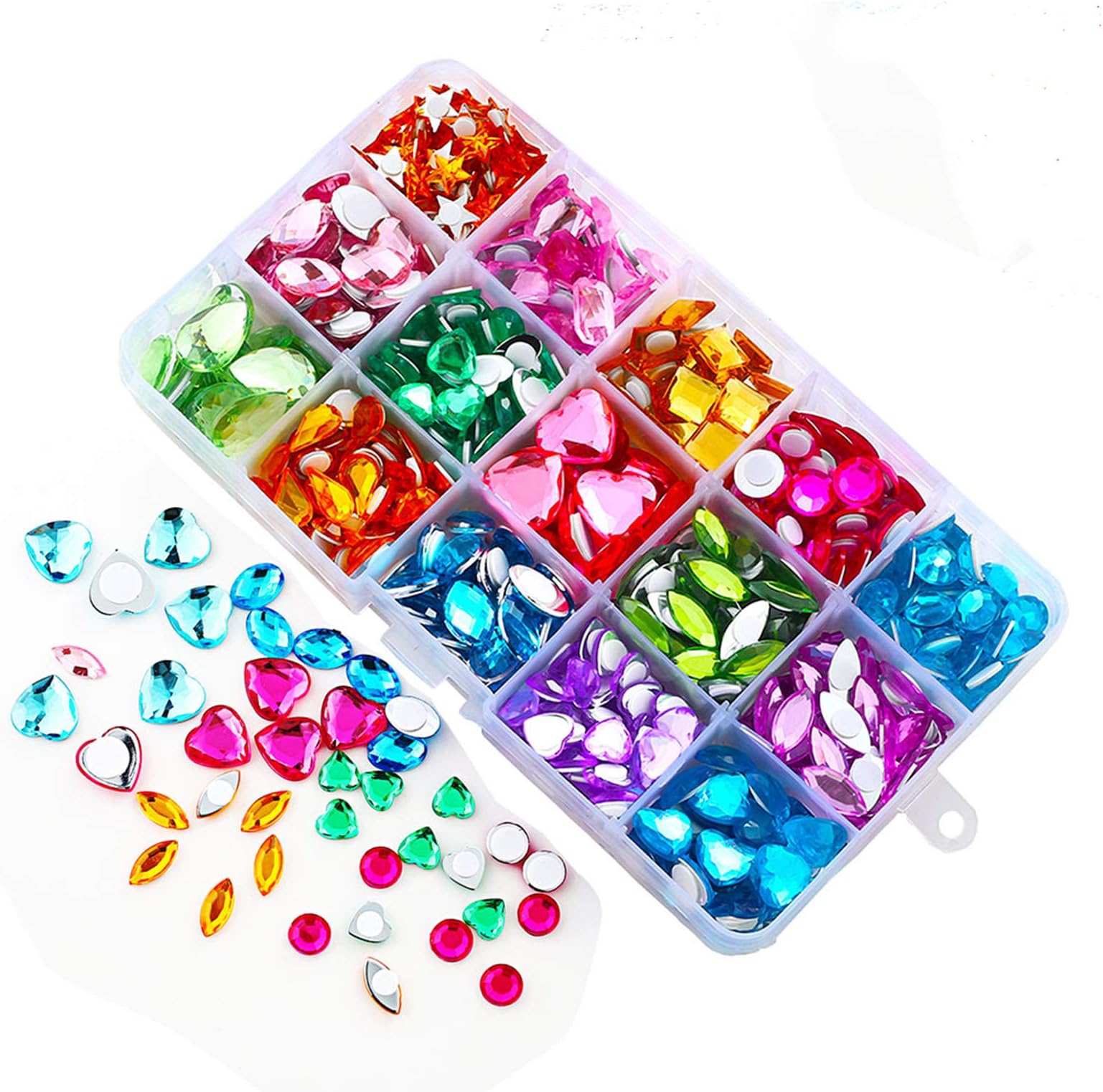 Meredmore Bulk Self adhesive gems jewels for kids craft colorful crystal platback stick on and rhinestones 10Shapes Size ：8mm to 20mm with Glue Stickers sequins for Arts Projects(COLOR AT RANDOM)