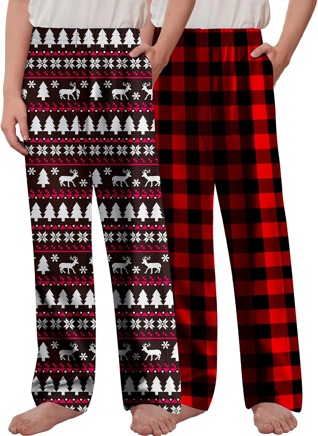 Arshiner Boys Pajama Pants 2 Pack Soft Plaid Sleepwear Kids Lounge PJ Bottoms with Pockets