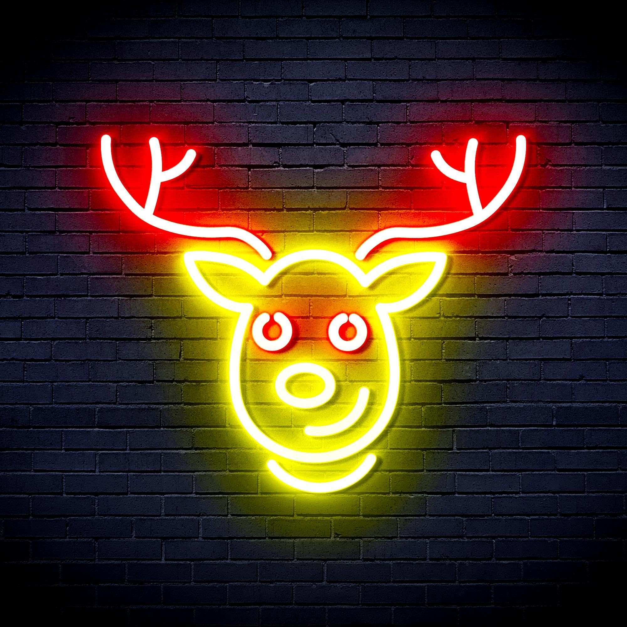 ADVPRO Letrero de neón LED de silicona flexible con cara de ciervo, rojo y amarillo, st16s66-fnu0100-ry