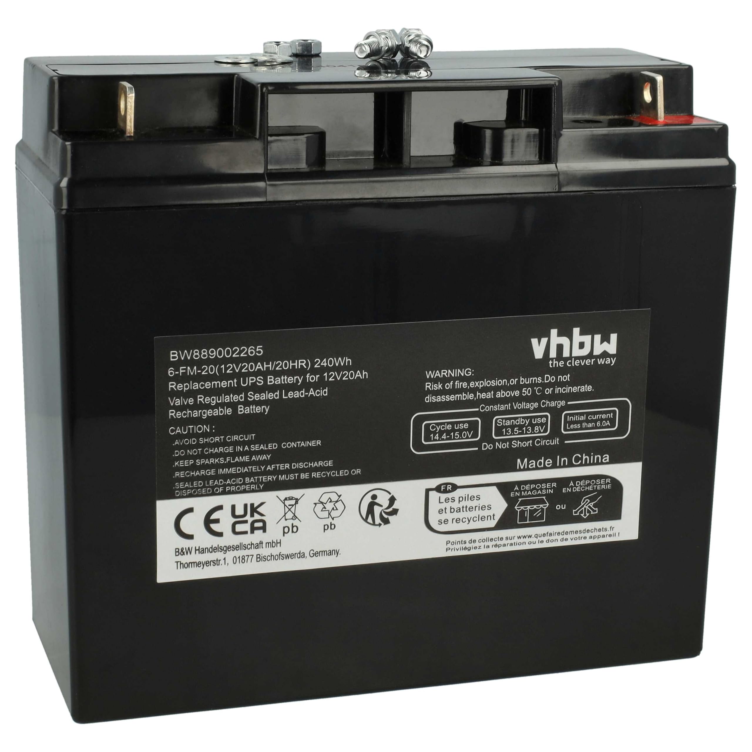 vhbw Batterie Remplacement pour AGM10 pour ASI (20Ah, 12V, AGM)
