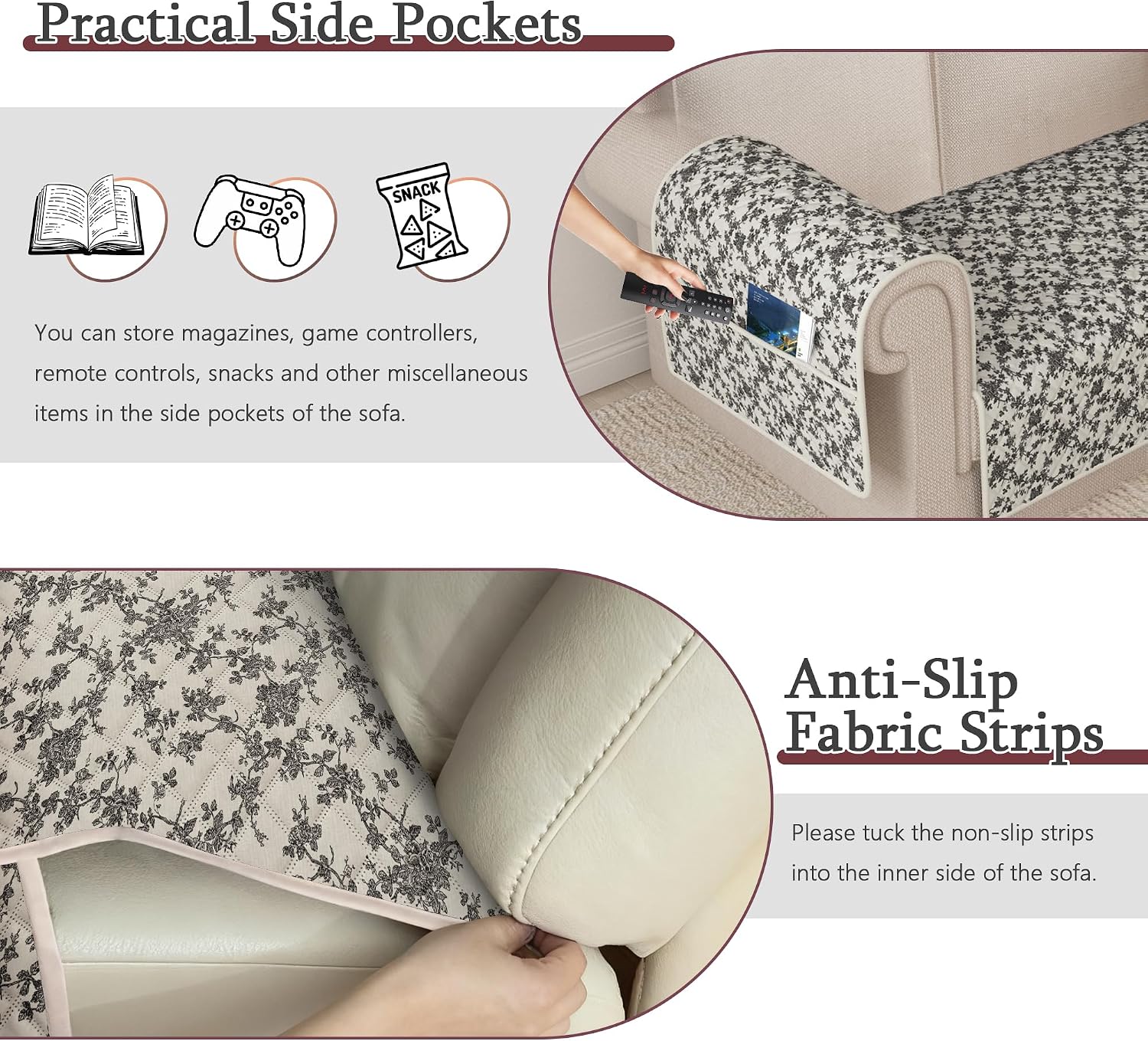 ALIECOM 100% Waterproof Couch Cushion Covers for Sectional Sofa Printed L Shaped Corner Sectional Couch Cover for Dogs Pets Non Slip Seat Slipcover Furniture Protector (XX-Large, Beige & Black)