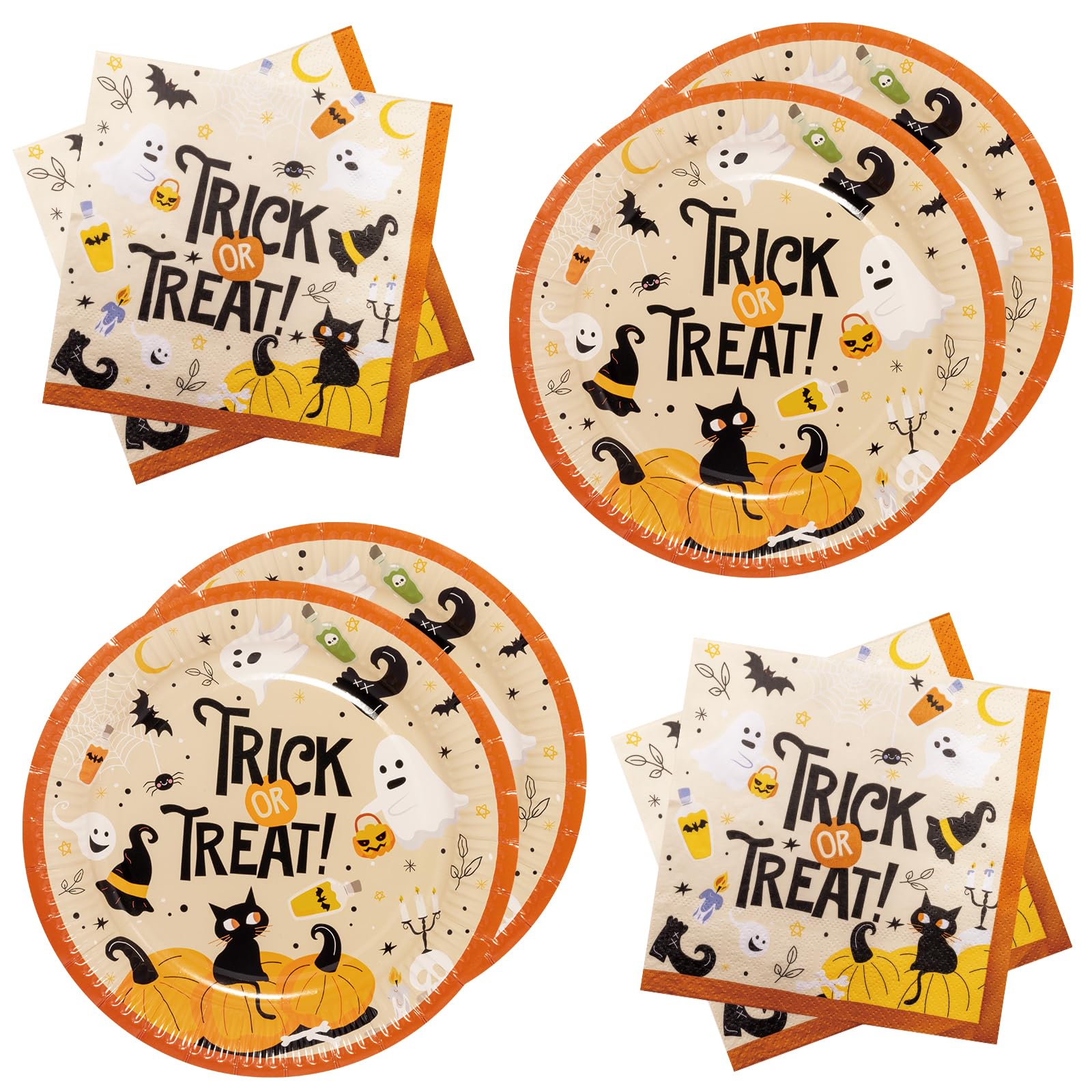 BFB Halloween Party Paper Plates and Napkins Set Trick or Treat 40 Pieces Disposable Tableware Party Supplies