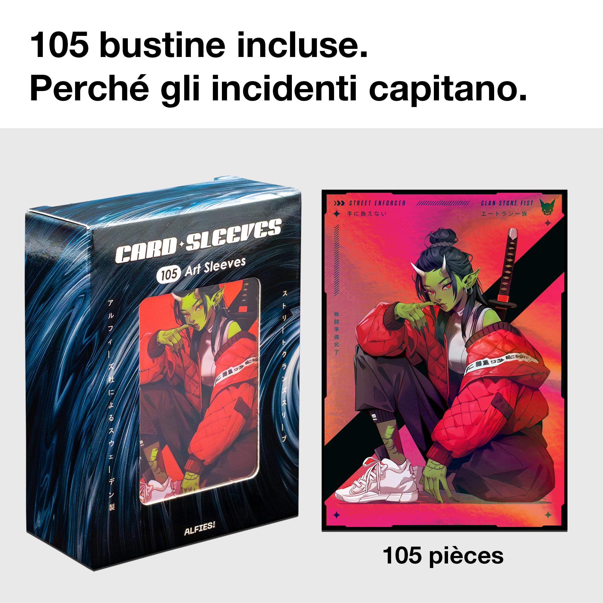 MTG - Custodie per carte da 105 ct, stile anime e manga, clan goblin, finitura laminata + frontale trasparente, 66 x 92 mm, dimensioni standard