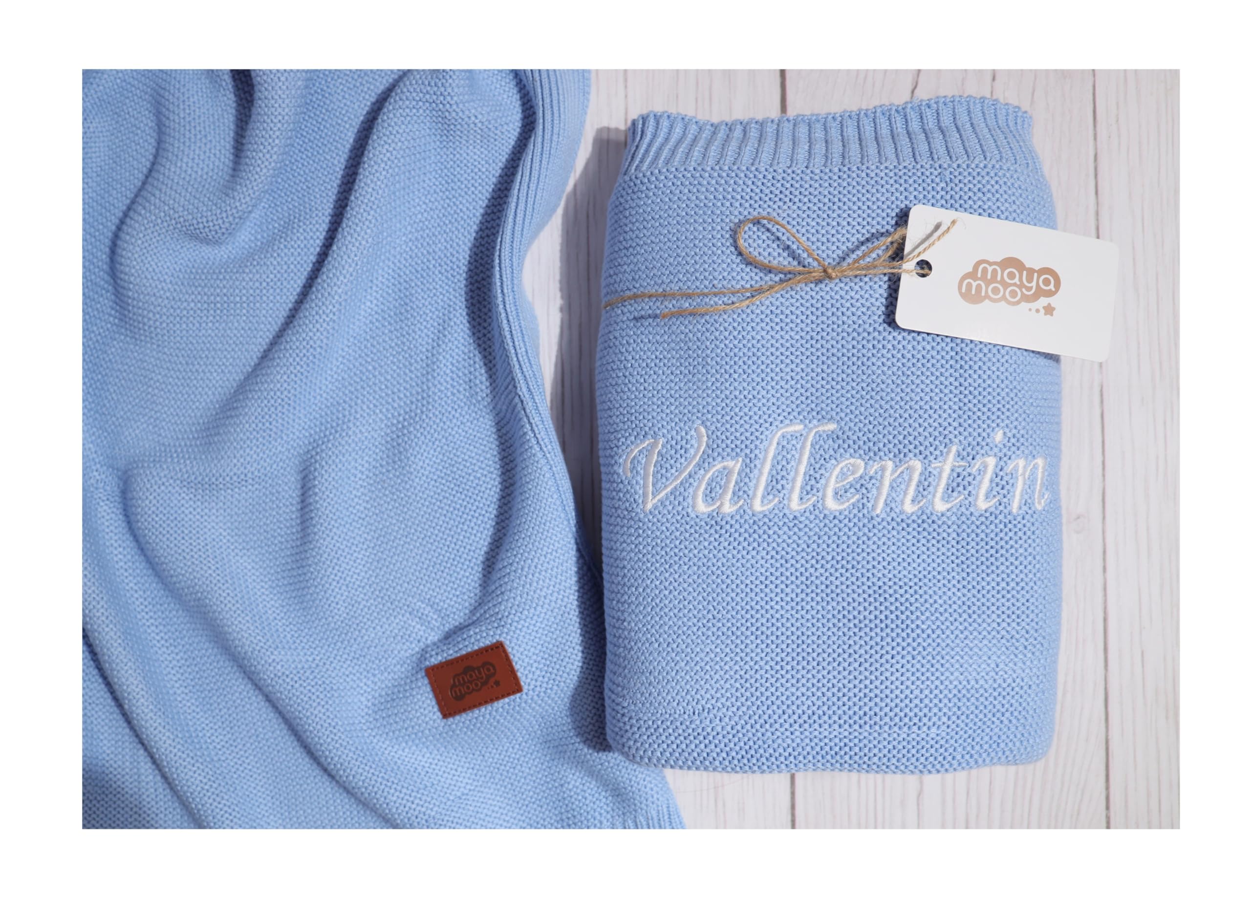 Generisch ★ Babydecke mit Namen Bestickt ★ Bambus & Baumwolle ★ Kuschelig weich & hypoallergen ★ Geschenk zur Geburt & Taufe ★ (Blau, 100 x 80 cm)