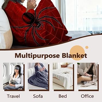 Halloween Spider Sofa Throw Blankets,Red Spider Web Soft Cozy Fuzzy Lightweight Travel Blanket,Flannel Fleece Fall Throw Blanket for Couch,Bed,Camping,Movie Nights,Watching TV 50 X 60 Inch