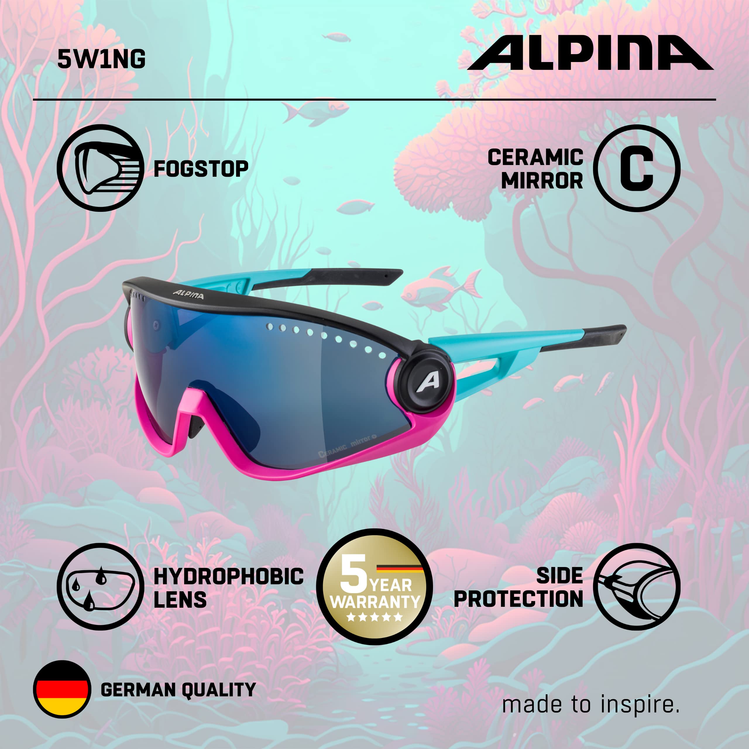 ALPINA Unisex - Dorośli, 5W1NG Okulary sportowe