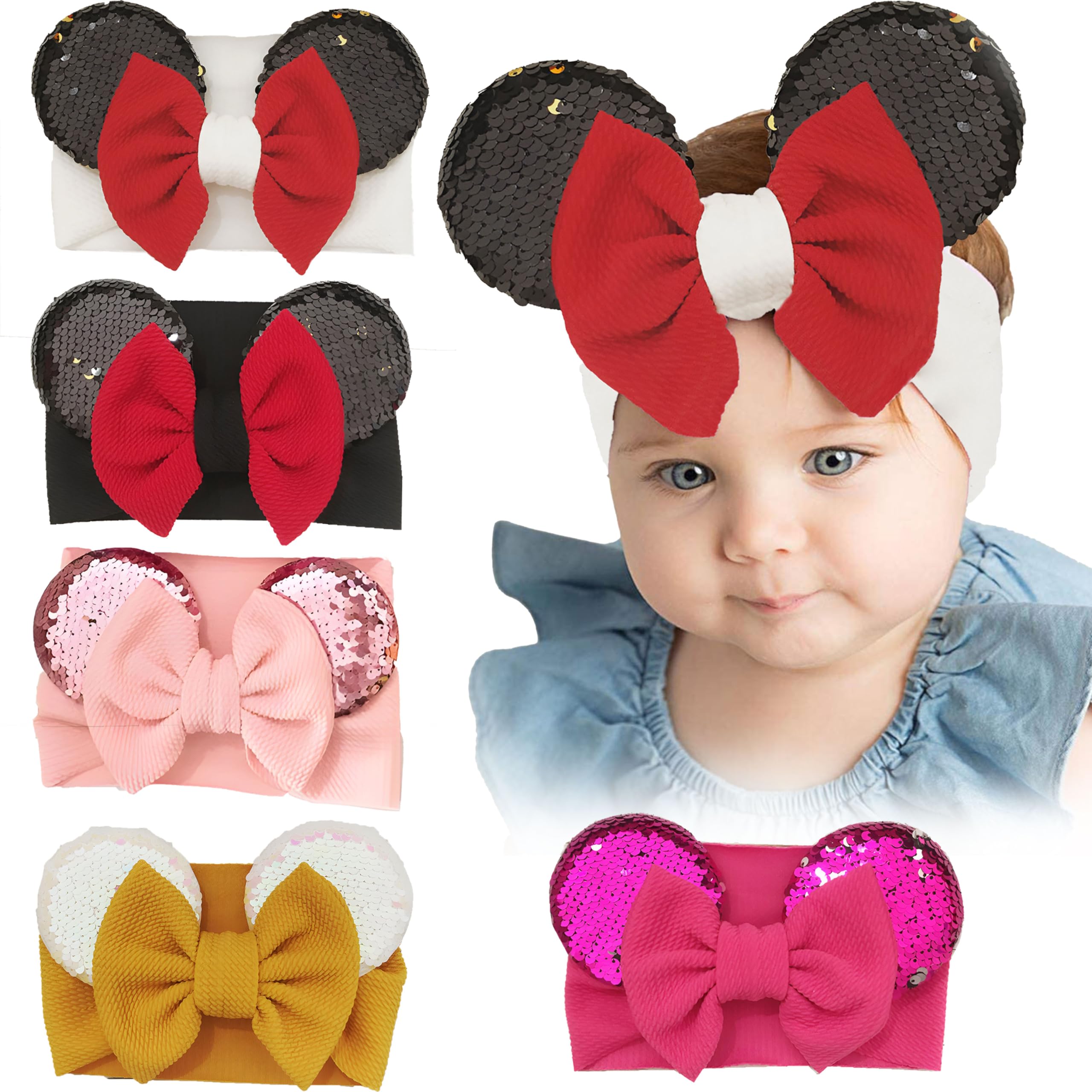 Bembika Bow Headband for Baby Girl Hair Accessories for Girls Baby Headband Glitter Micky - (White & Red) (B0C9Q9NV3K) Amazon Price History, Amazon Price Tracker