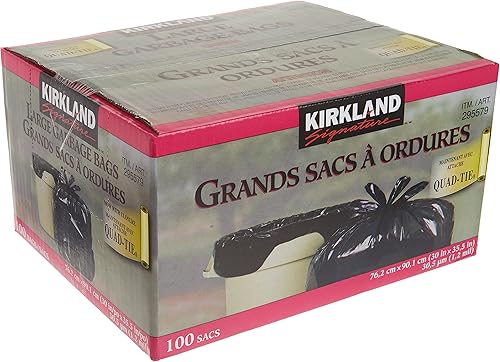Kirkland Signature Bolsas de basura grandes con lazos cuadrados, 30.0 in × 35.5 in (30 x 35,5 pulgadas), paquete de 100
