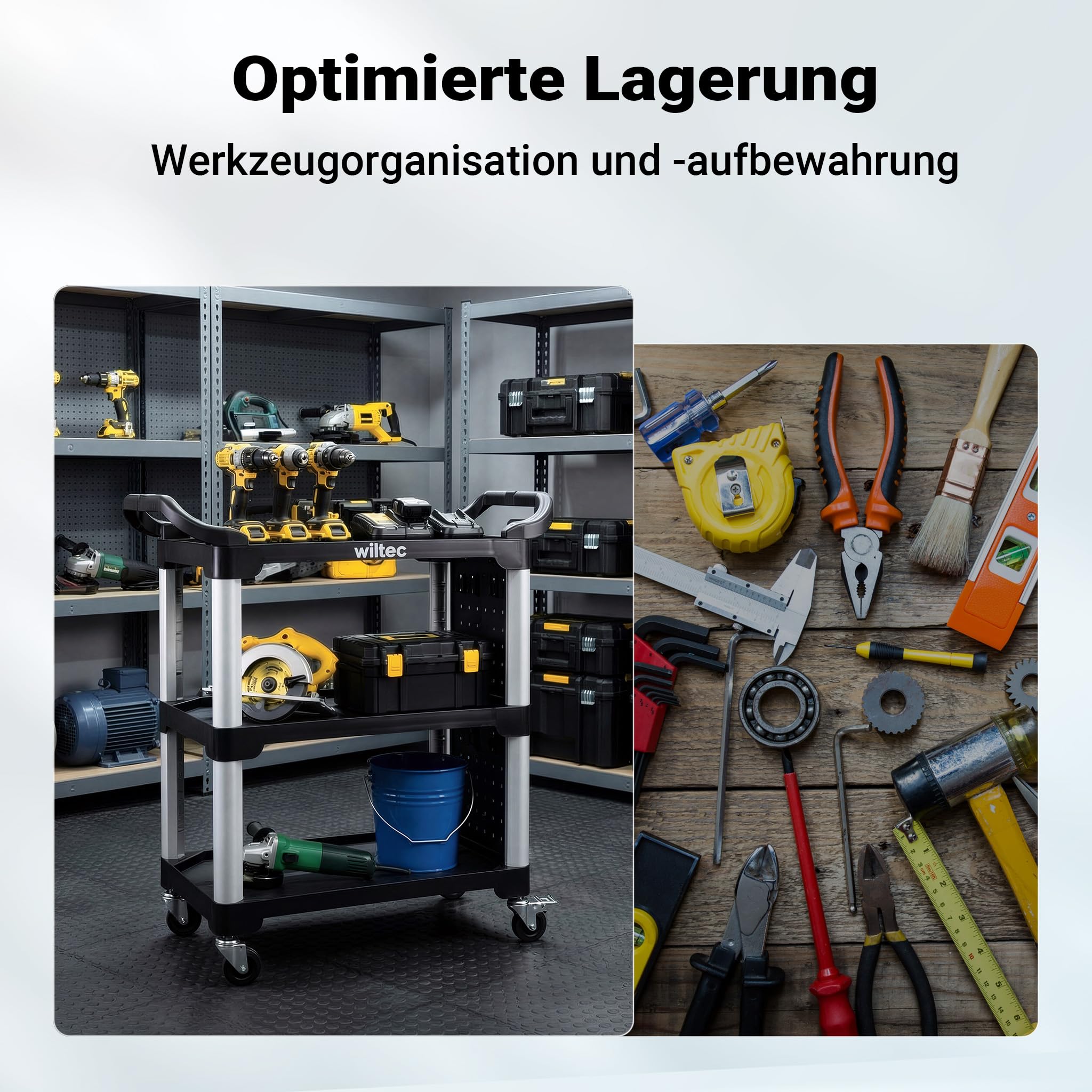Wiltec 3-Ebenen Rollwagen Typ 02 mit 120 kg Traglast, Werkstattwagen 67 x 43,5 x 97 cm aus Kunststoff