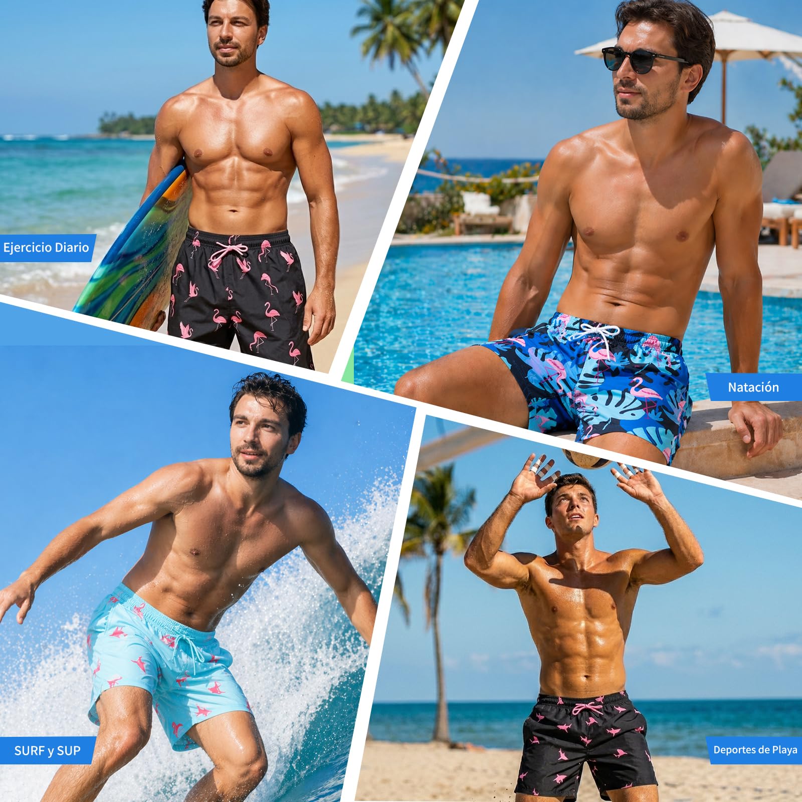 Bañador Hombre Corto 2 en1 con Forro de Compresión Secado Rápido, Impermeable y Bolsillos con Cremallera, Short de Playa, Piscina, Surf, Regalo para Hombre en Navidad, Cumpleaños y Vacaciones