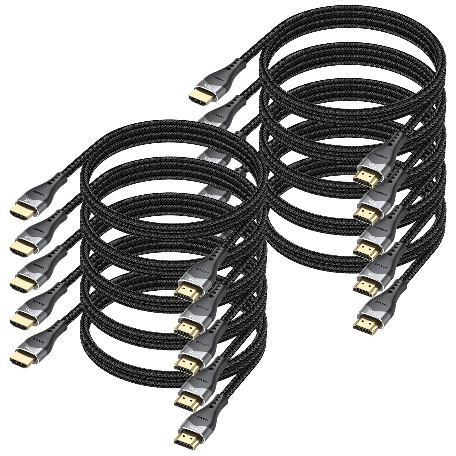 Lot de 10 câbles HDMI 10K 8K de 1,1 m, 48 Gbit/s haut débit HDMI vers HDMI 2.1 8K @ 60 Hz, 4K @ 120 Hz en nylon tressé eARC, HDR10, HDCP2.2 et 2.3 pour PS5/PS4, moniteur, téléviseur HD,
