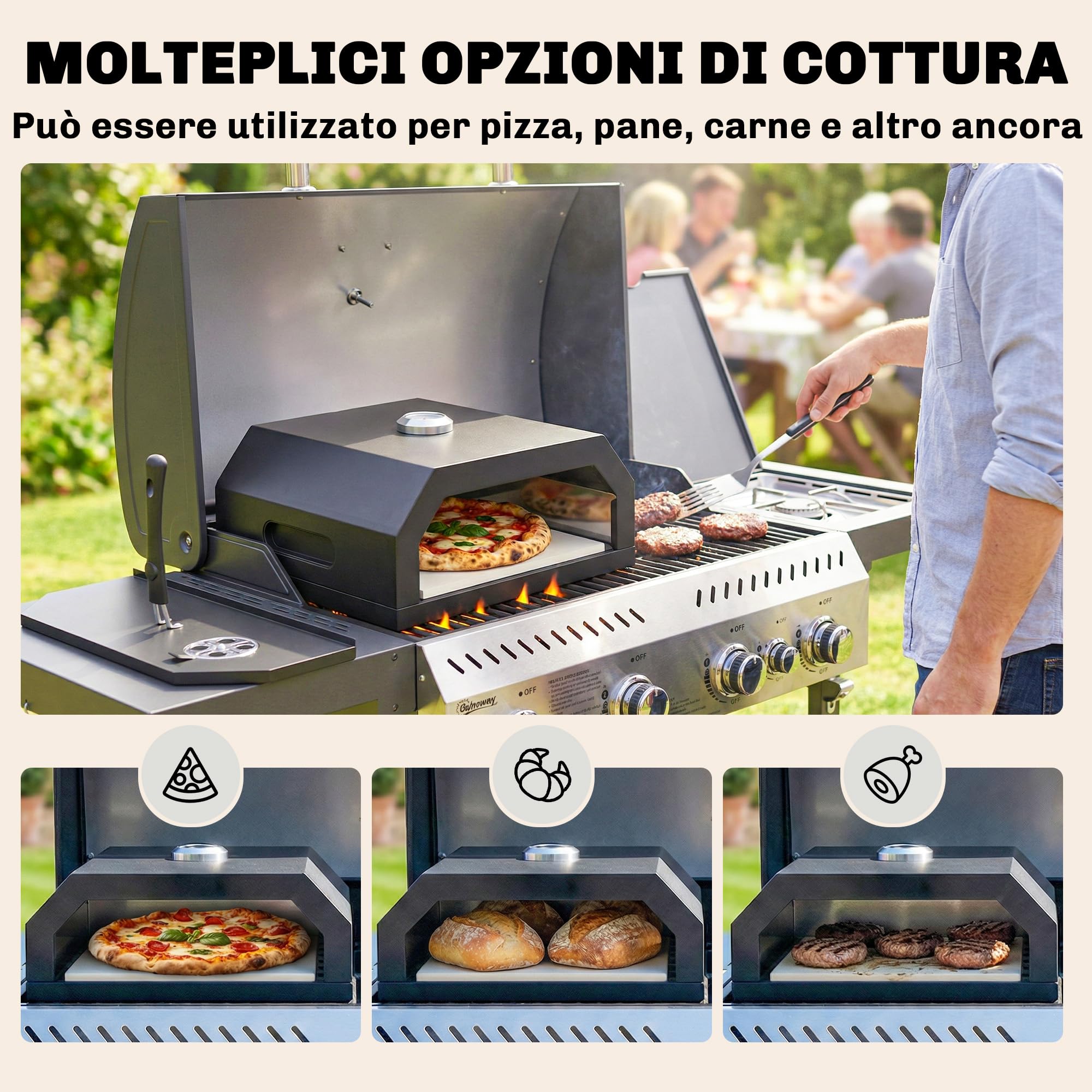 Outsunny Forno per Pizza a Legna Portatile da 12 Pollici con Pietra in Cordierite e Termometro, Forno a Legna per Griglia Ventilazione Regolabile, Maniglia Isolata, per Esterni