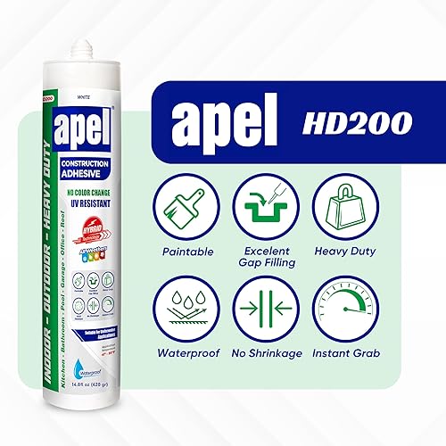 Miniatura 9 de apel HD200 - Adhesivo de construcción resistente, polímero híbrido, adhesivo de unión de hormigón, impermeable, blanco, (12 x 14.8 onzas líquidas),