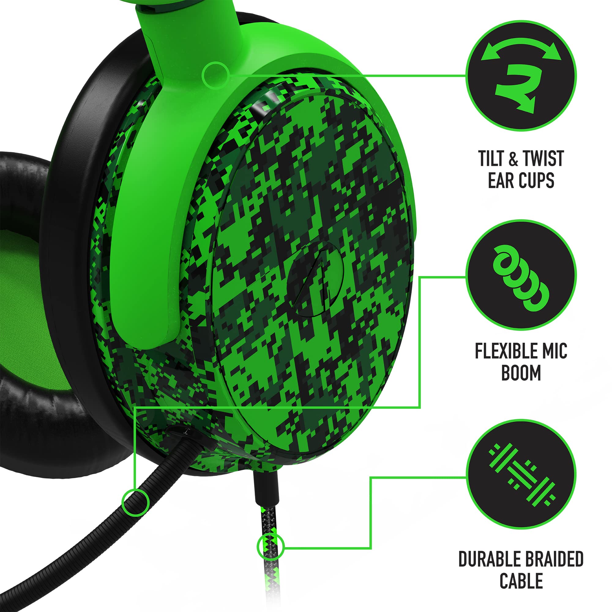 Stealth C6-100 Gaming Headset Neon Green Digital Camo, Multi-Plattform kompatibel mit XBox One, Serie S/X, PS4/5, Handy und Tablet mit leistungsstarken 40-mm-Lautsprechern, 3.5-mm-Klinkenstecker