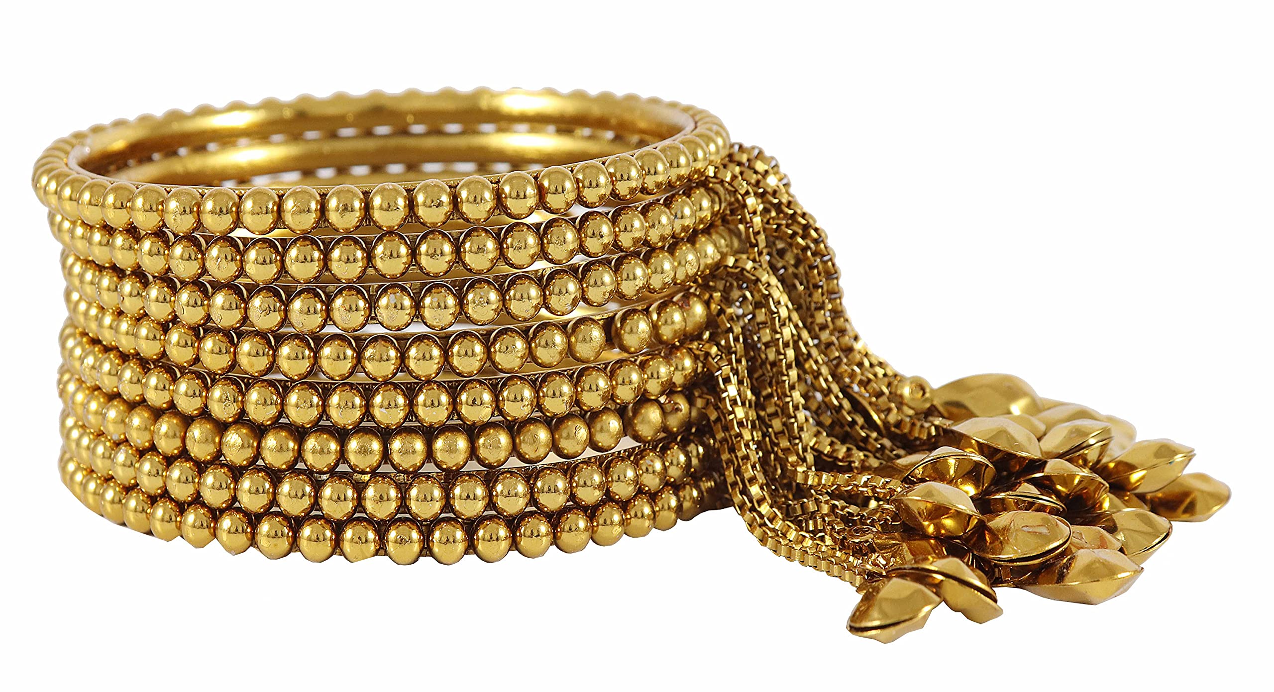 NMII No-Precious Metal with Ball Chain Linked Glossy Finished Latkan Kada/Bangle Set For Women and Girls, (Golden_2.2 Inches), Pack Of 8 Kada Set (B09GNJWQXV) Amazon Price History, Amazon Price Tracker