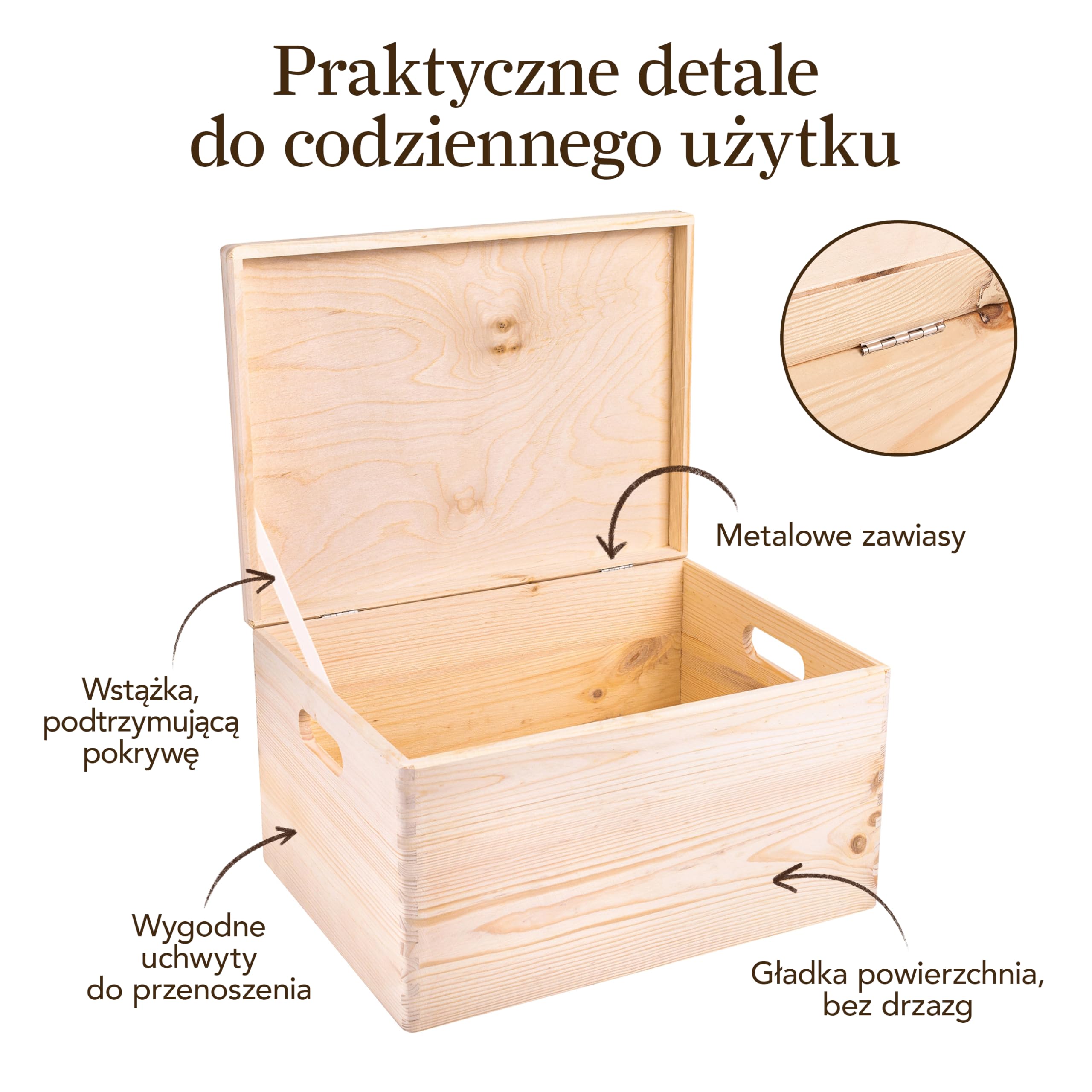 Creative Deco XXL Duże Drewniane Pudełko z Pokrywą do Dekoracji | 39 x 29 x 22 cm (+/- 1cm) | z Uchwytami | Niemalowana Skrzynia z Drewna na Wielkanoc Zabawki Narzędzia | SUROWE i NIEOSZLIFOWANE