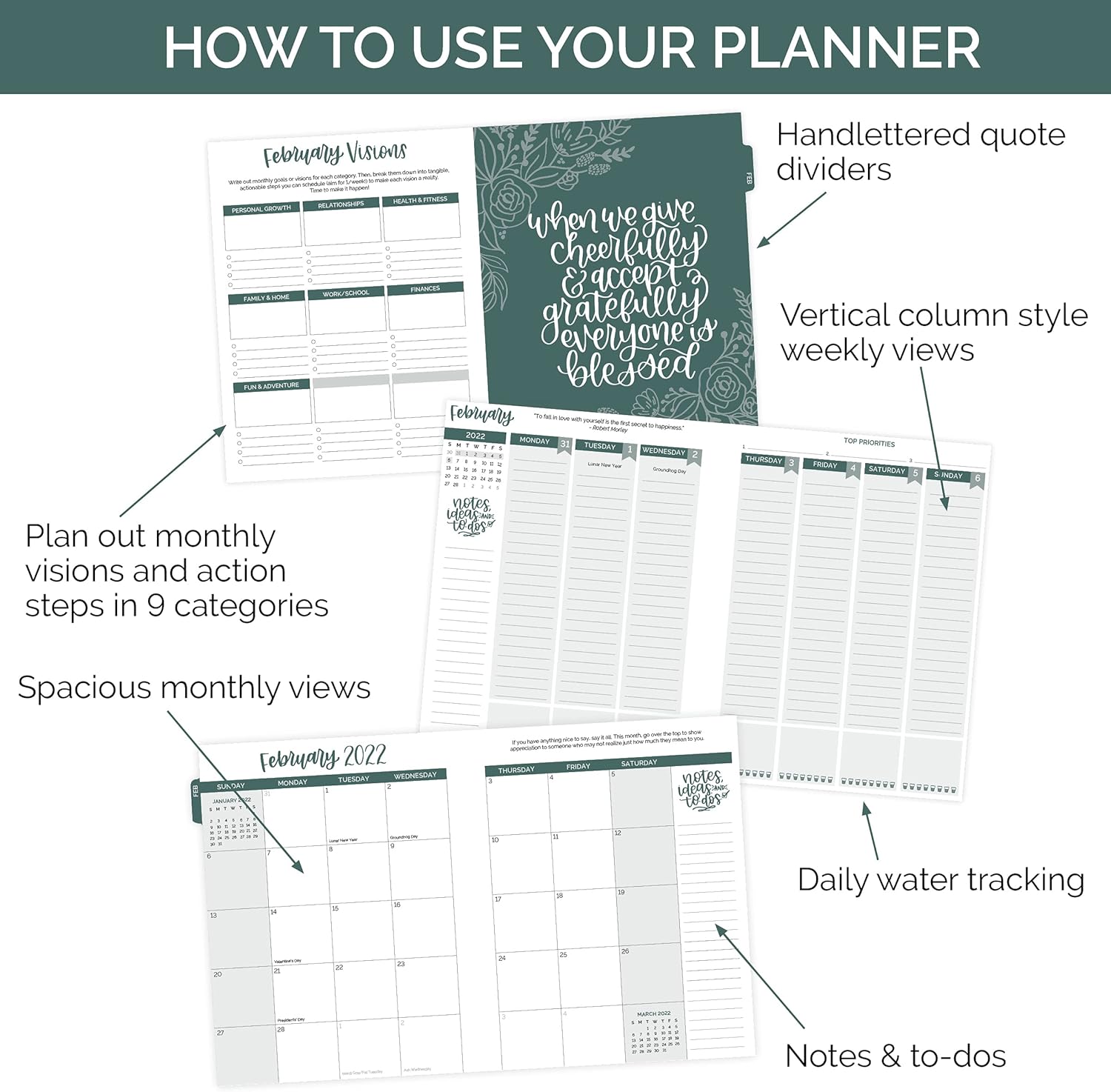 bloom daily planners 2022 Hardcover Calendar Year Goal & Vision Planner (January 2022 - December 2022) - Monthly/Weekly Column View Agenda Organizer - 7.5" x 9" - Wanderlust : Office Products