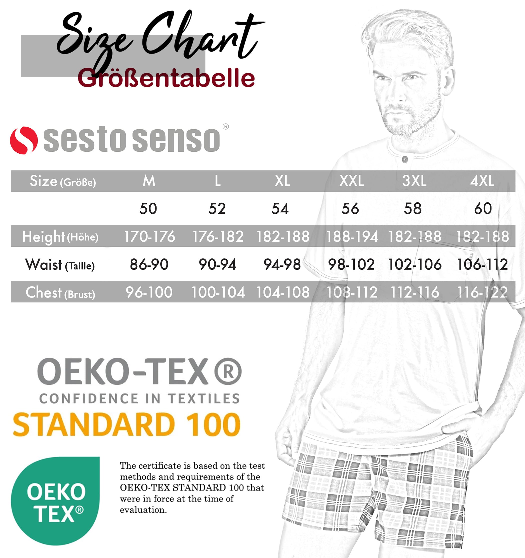 sesto senso Set 2 Pigiami Uomo Lunghi e Corti in Cotone