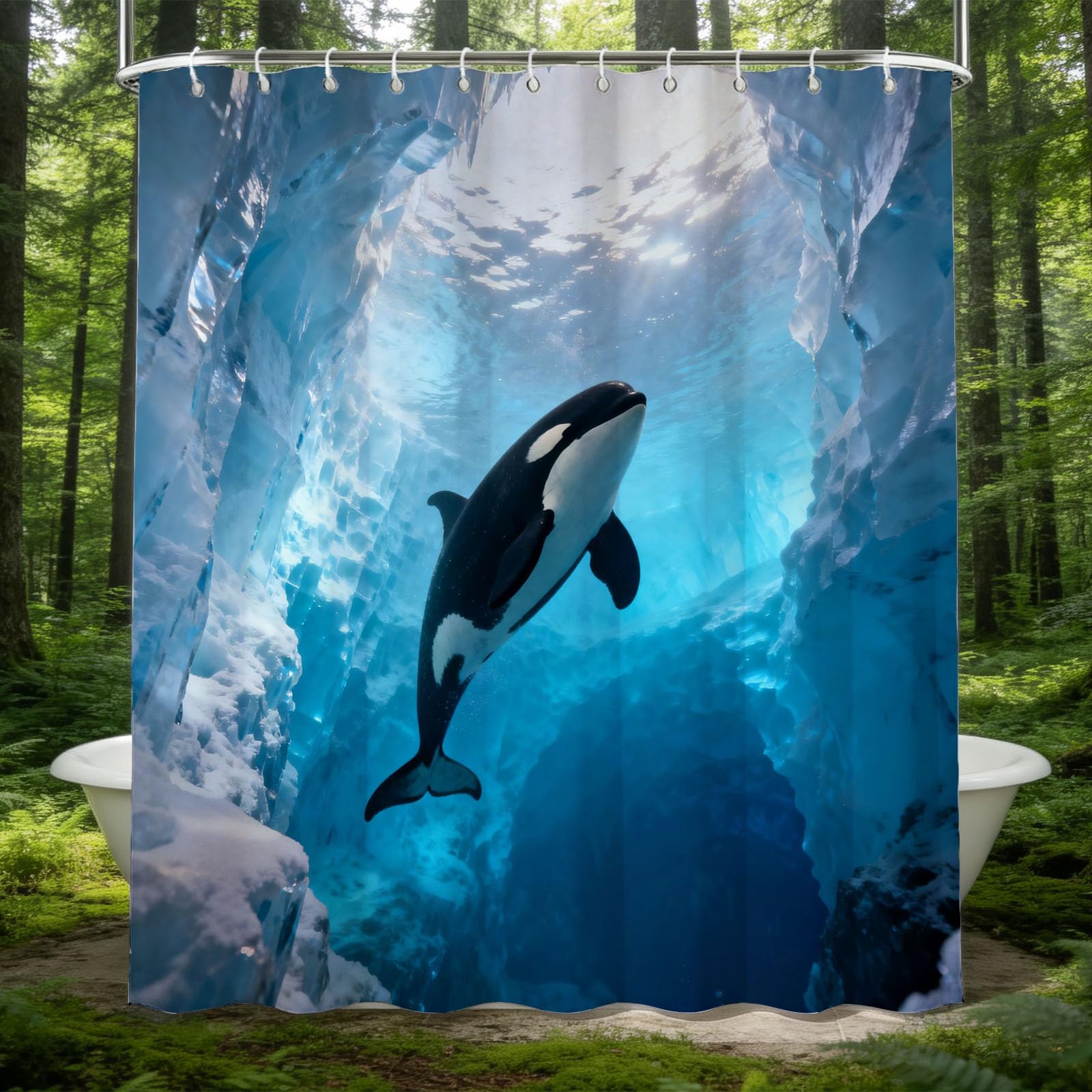 Hongduo 3D Orca Shower Curtain for Stalls Bathtubs Ocean Life Bathroom Decor Shower Curtain Set Polyester Fabric Waterproof 180x180cm/71X71 Inch with Hooks