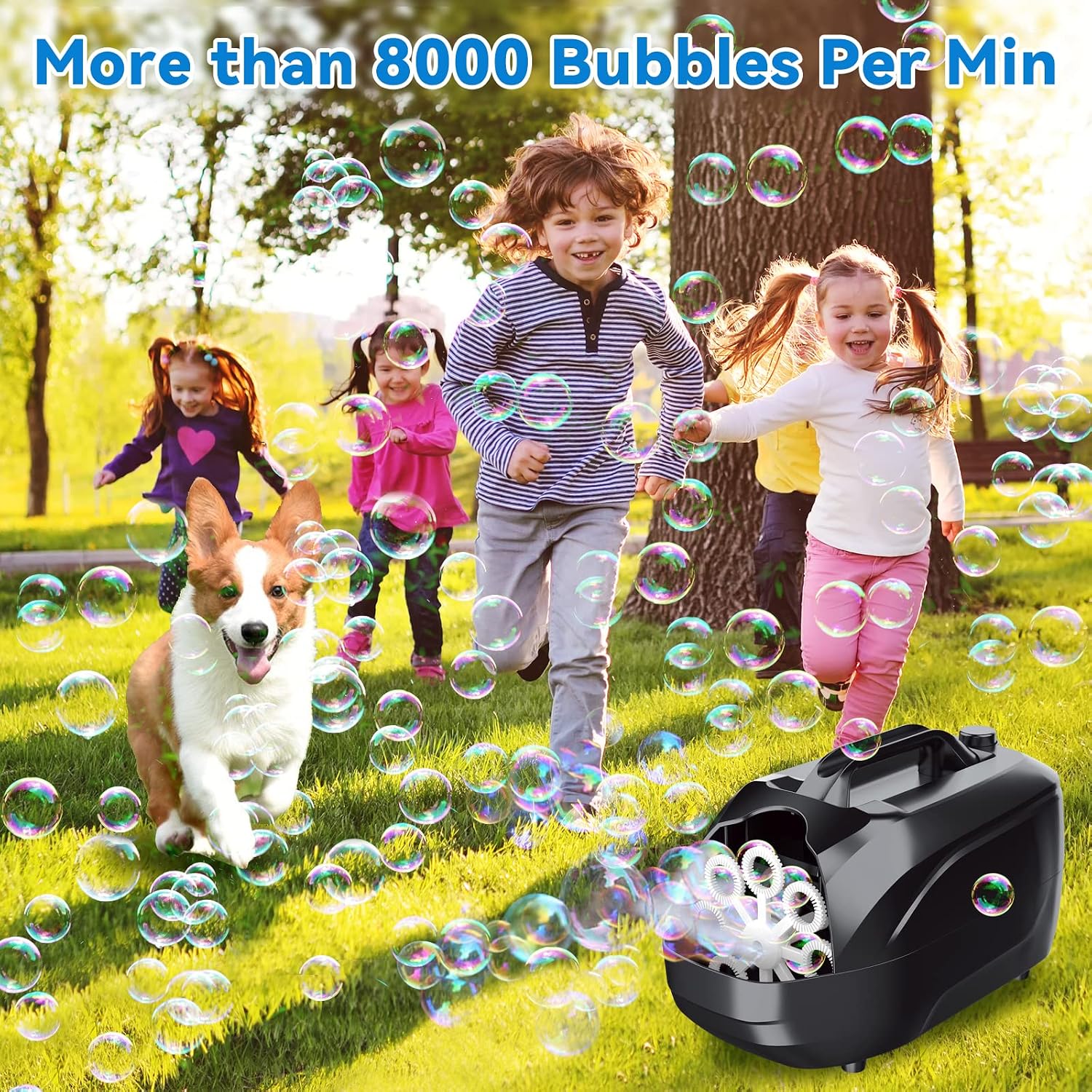 YYDeek Bubble Machine Automatic Bubble Blower for Kids, Blowing 8000+ Bubbles Per Minute, Two-Speed Design Powered by Plug in or Battery, Portable Bubble Maker for Toddlers Outdoor Backyard Party