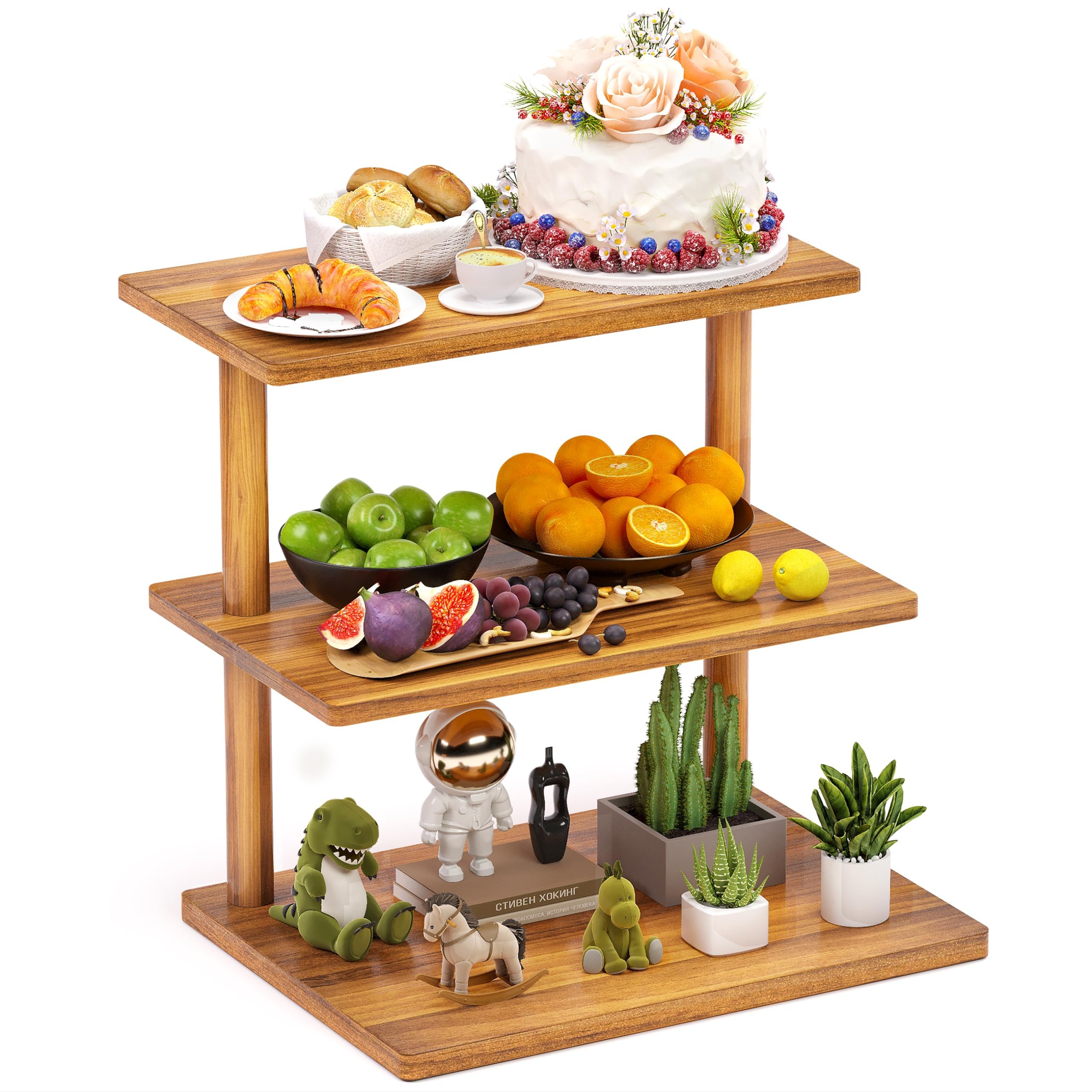 FINESSY 3 Tier Serving Tray for Party Dessert and Appetizer Stand, Wooden Three Tiered Serving Tray Stand & Platter Tower Plate for Food Fruit Cookie Afternoon Tea Hosting, Dessert Table Display Set FINESSY 3 Tier Serving Tray for Party Dessert and Appetizer Stand, Wooden Three Tiered Serving Tray Stand & Platter Tower Plate for Food Fruit Cookie Afternoon Tea Hosting, Dessert Table Display Set
